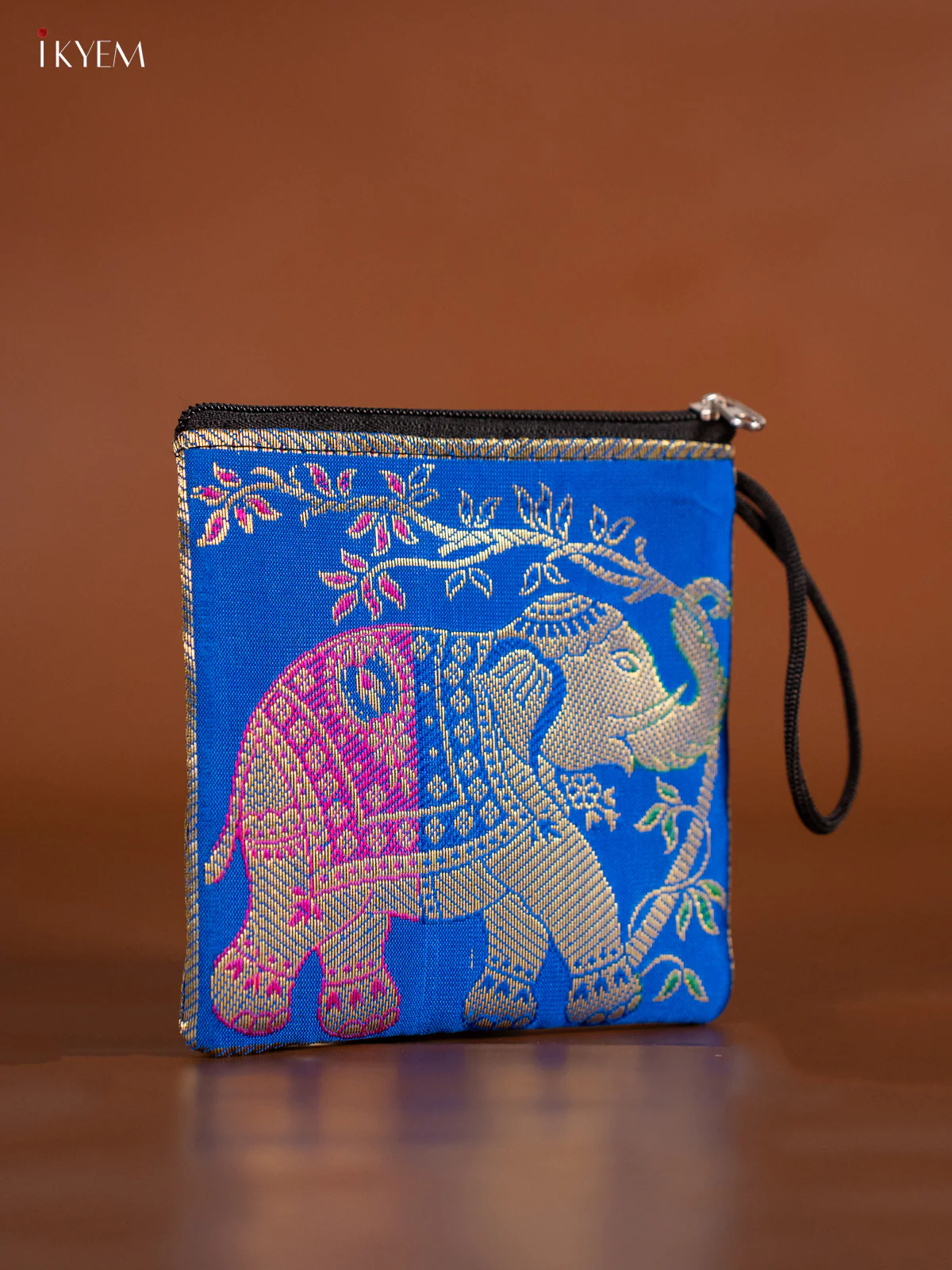 Elephant designed Banarasi Coin Pouch - Blue - 5 Inch - KJ06136 - Image 2