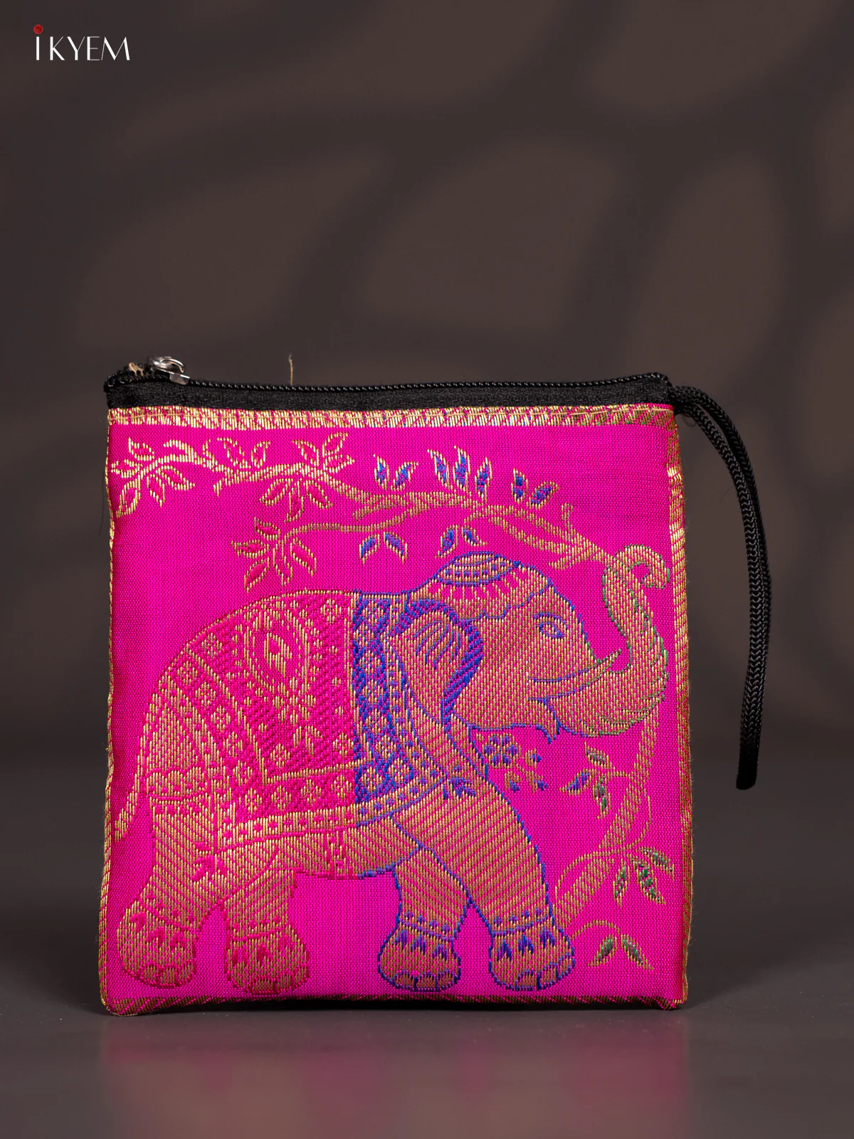 Elephant designed Banarasi Coin Pouch - Pink - 5 Inch - KJ06137