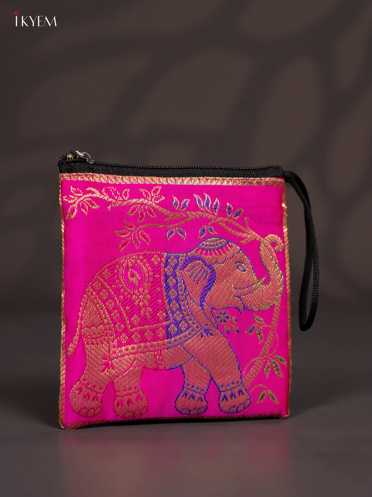 Elephant designed Banarasi Coin Pouch - Pink - 5 Inch - KJ06137 - Image 2