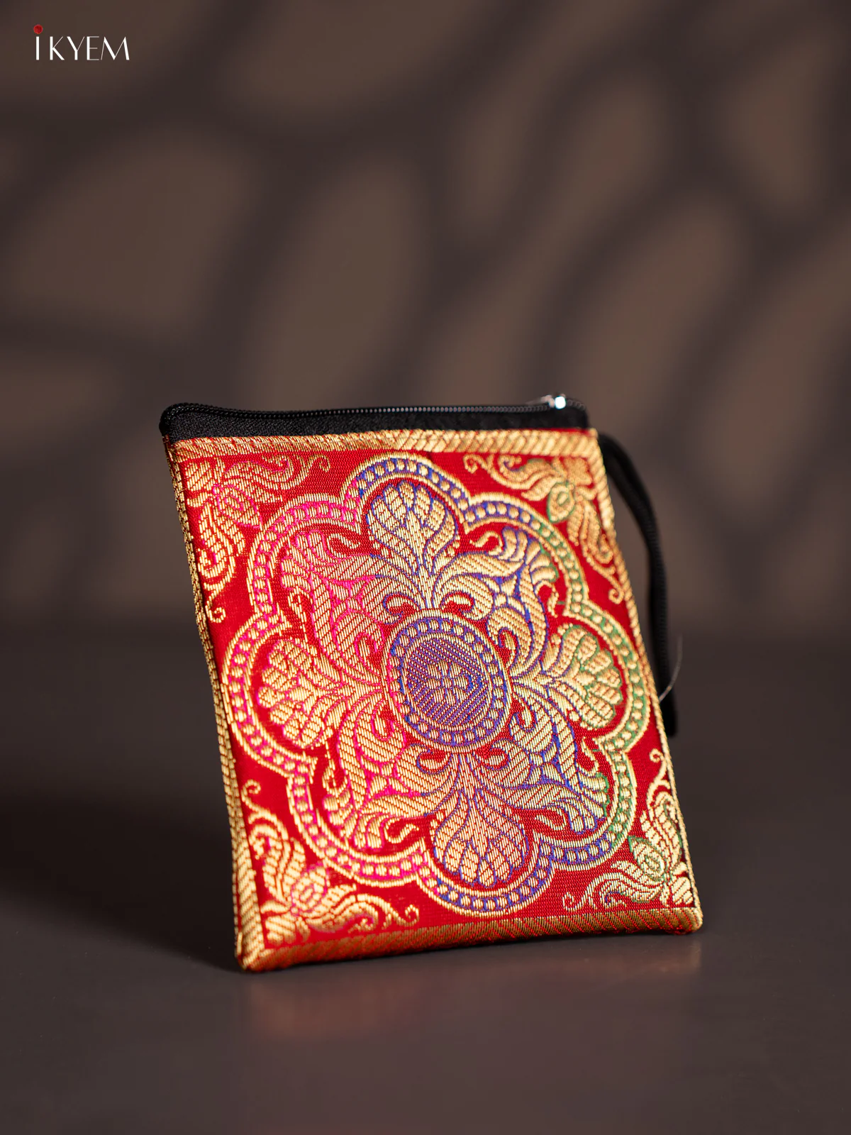 Rangoli designed Banarasi Coin Pouch - Red - 5 Inch - KJ06138 - Image 2