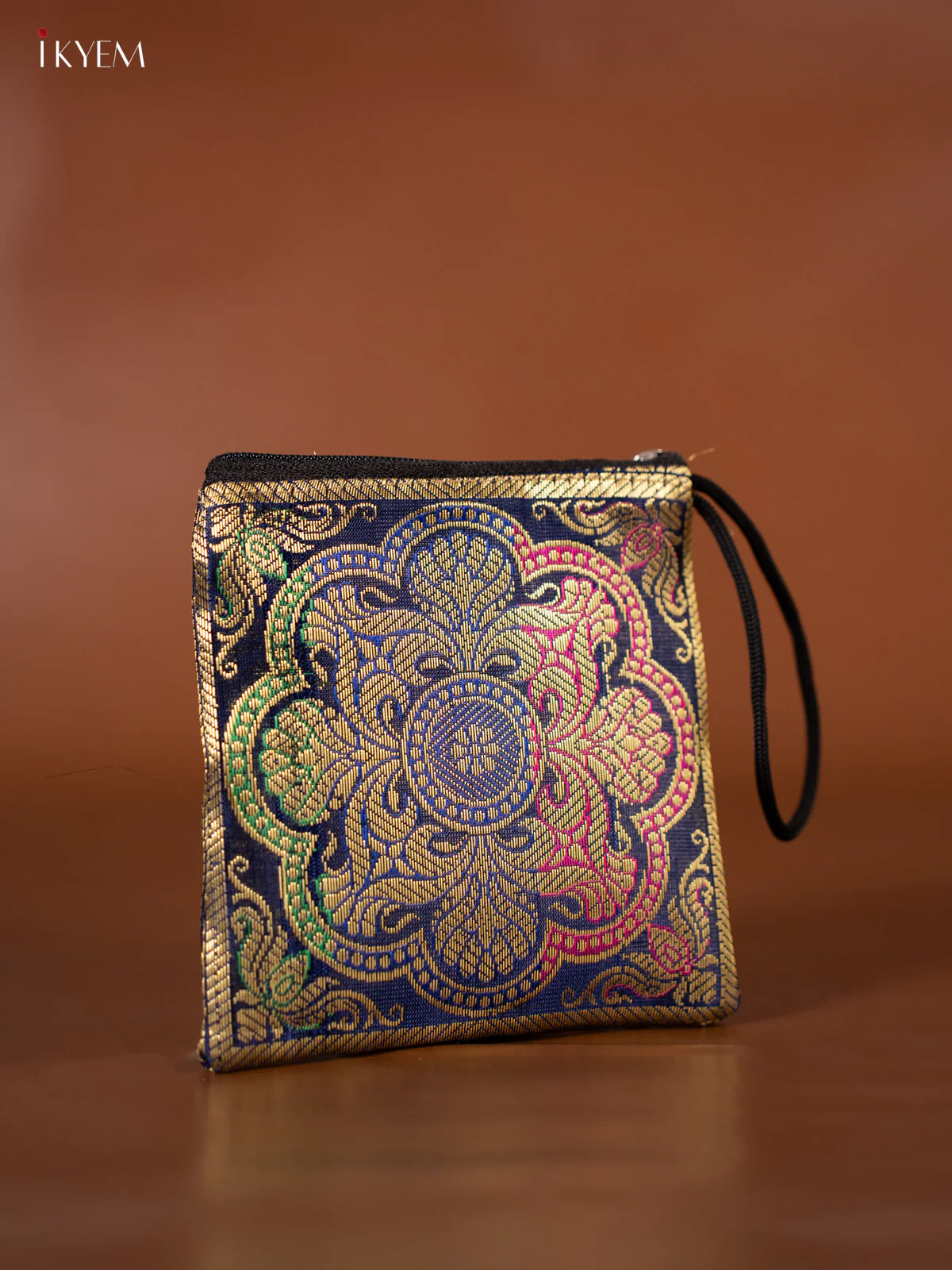 Rangoli designed Banarasi Coin Pouch - Bluish Black - 5 Inch - KJ06140 - Image 2