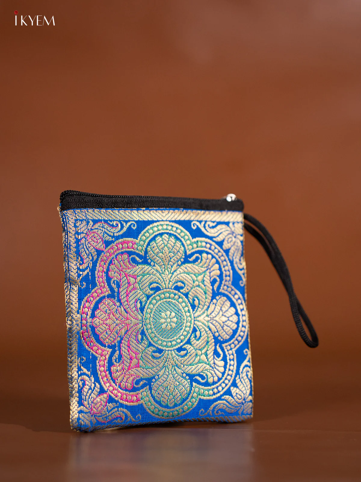 Rangoli designed Banarasi Coin Pouch - Blue - 5 Inch - KJ06141 - Image 2