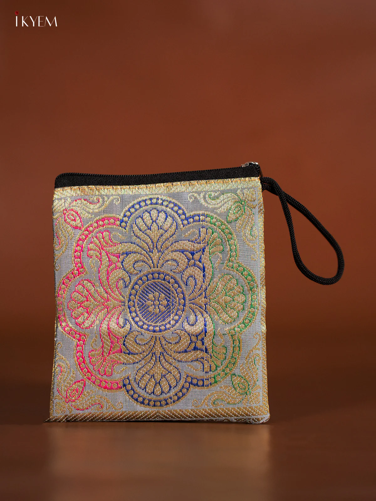 Rangoli designed Banarasi Coin Pouch - Grey - KJ06146