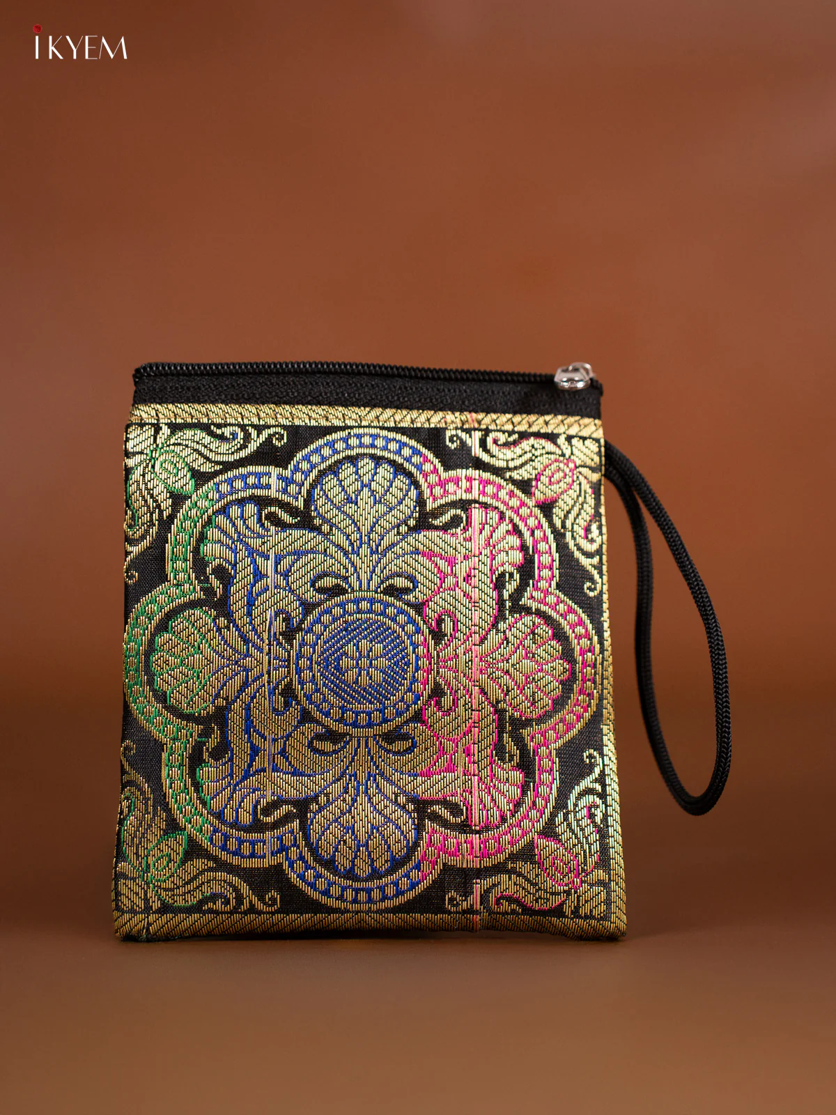 Rangoli designed Banarasi Coin Pouch - Black - KJ06147