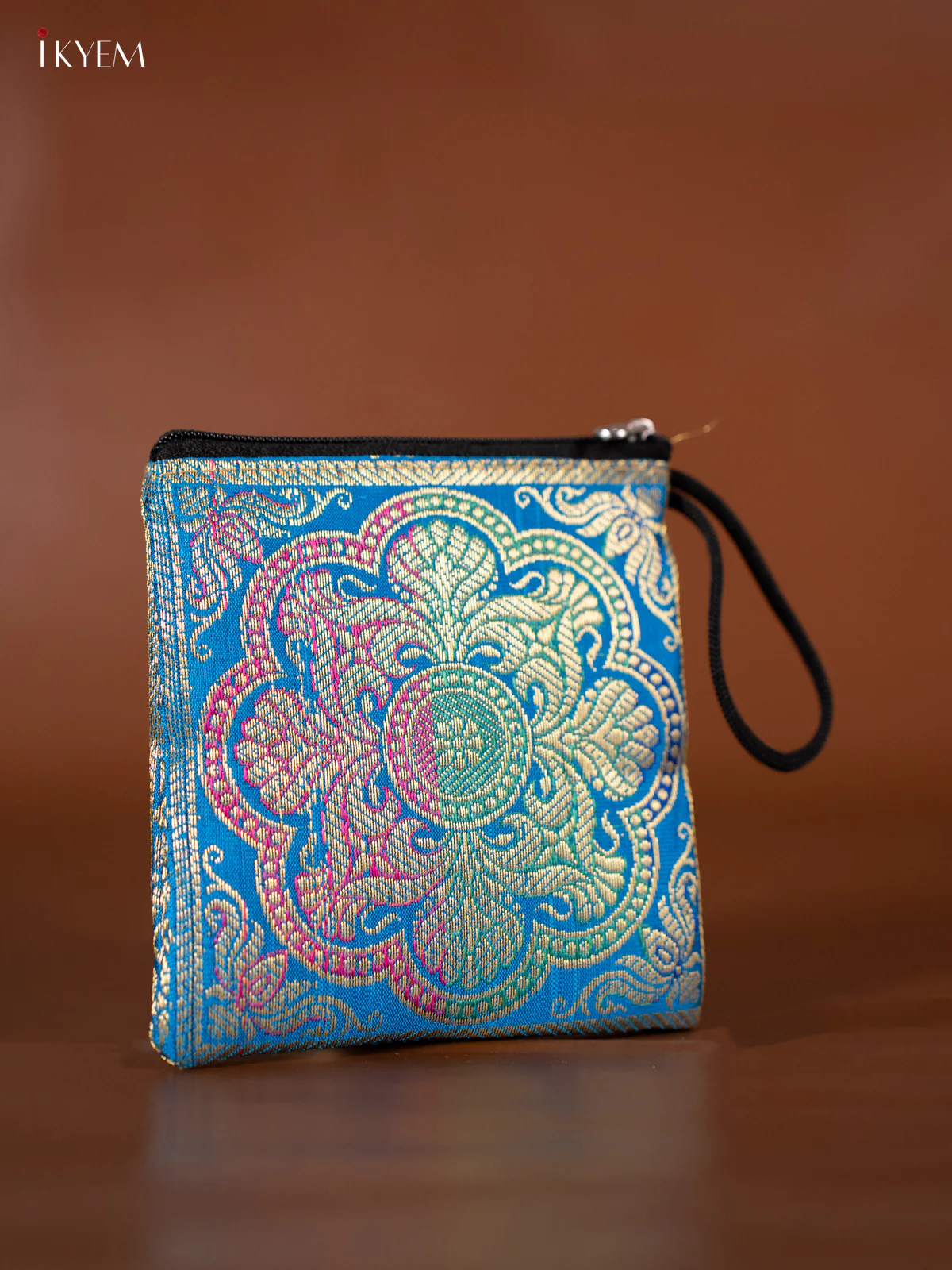 Rangoli designed Banarasi Coin Pouch - Sky Blue - KJ06148 - Image 2