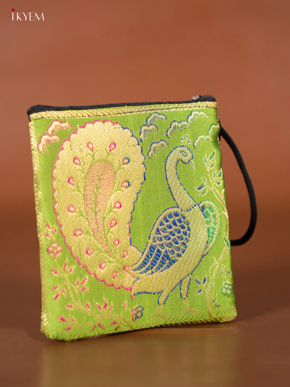Peacock designed Banarasi Coin Pouch - Green - KJ06149 - Image 2