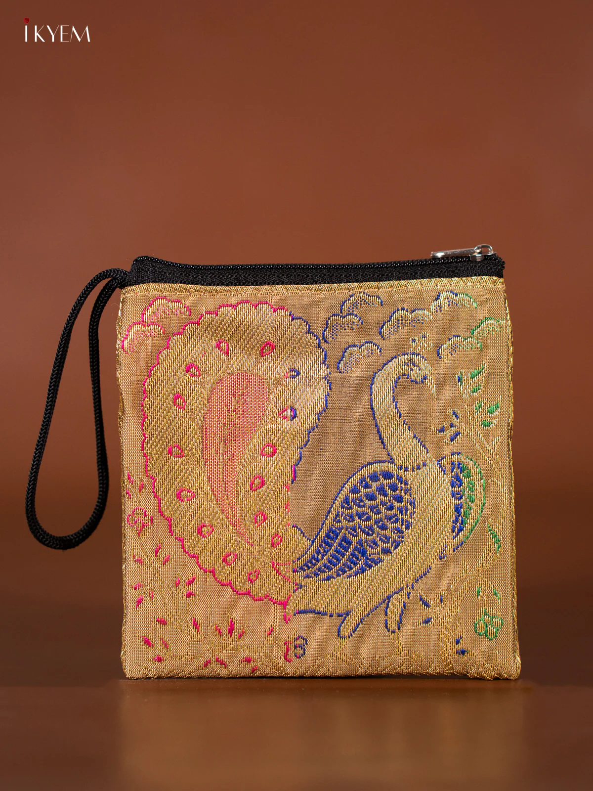 Peacock designed Banarasi Coin Pouch - Gold - KJ06151