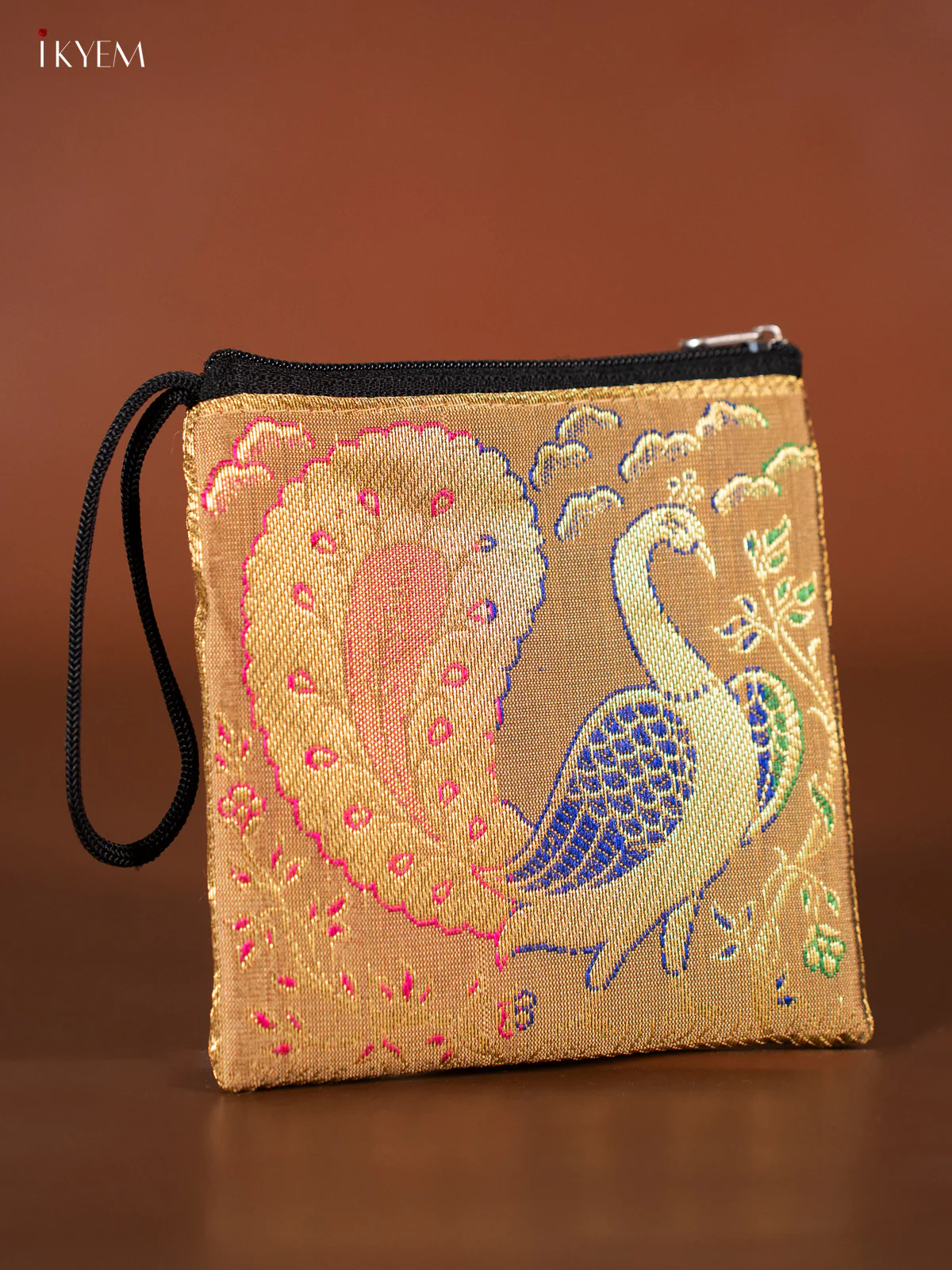 Peacock designed Banarasi Coin Pouch - Gold - KJ06151 - Image 2