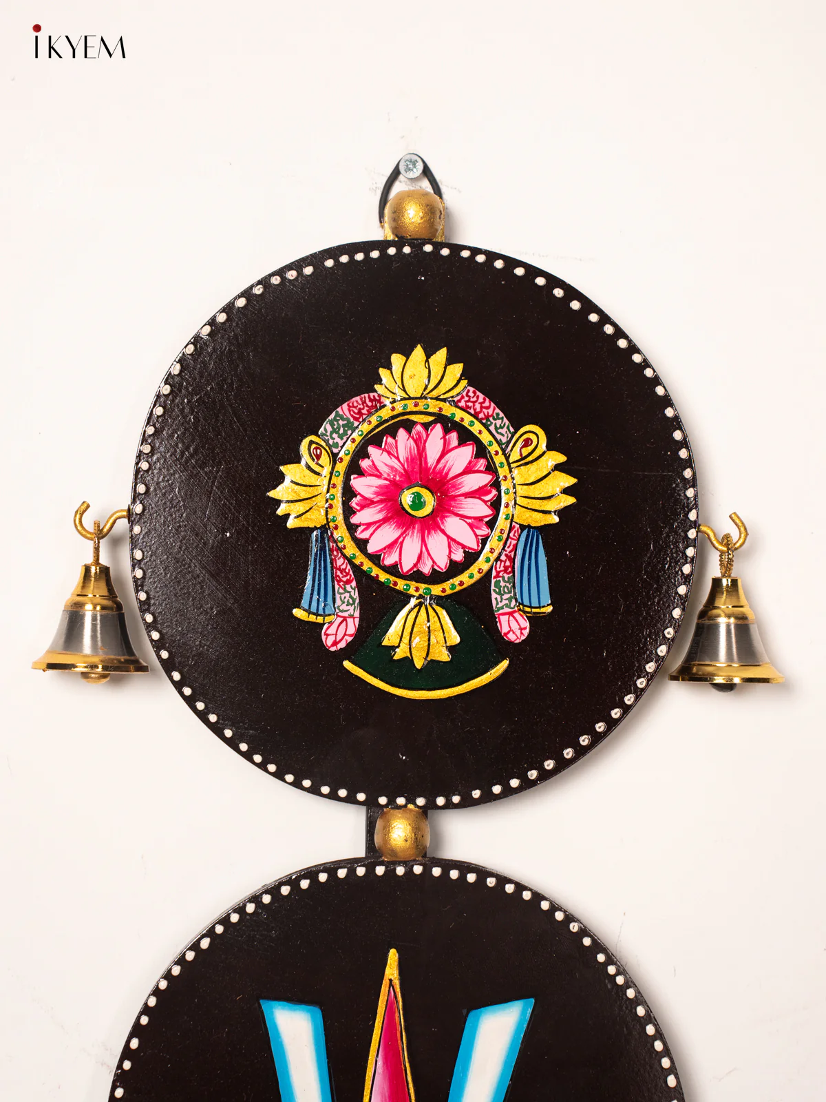 Brown Hand‑Painted Wooden Sangu Chakram Namam Wall Hanging – 24 Inches - KJ06176 - Image 3