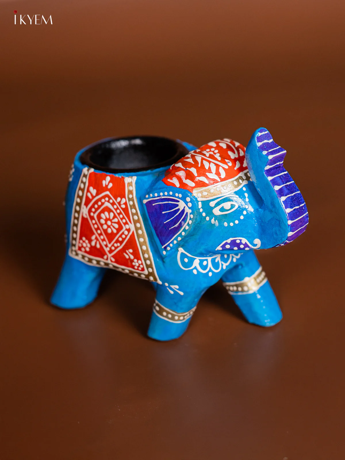 Hand-painted Wooden T- Light Elephant - Blue - 4 Inch - KJ06181 - Image 3