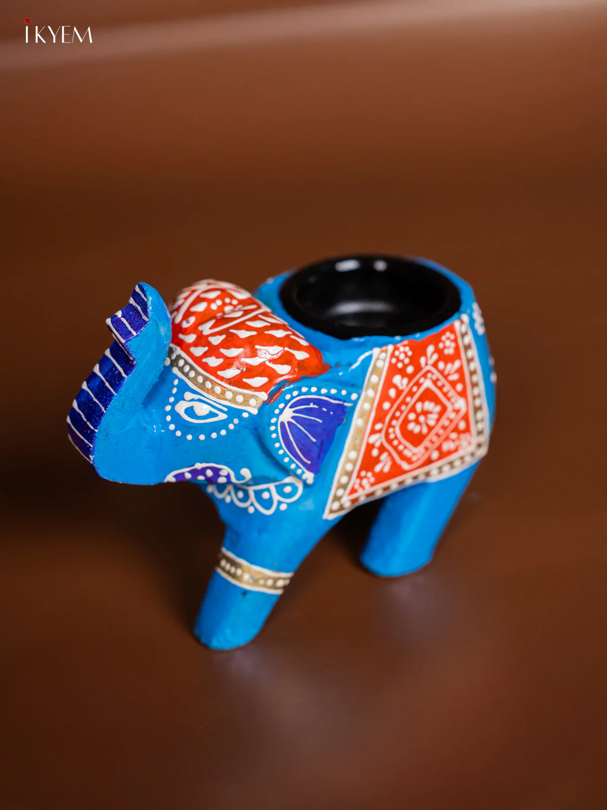 Hand-painted Wooden T- Light Elephant - Blue - 4 Inch - KJ06181 - Image 4