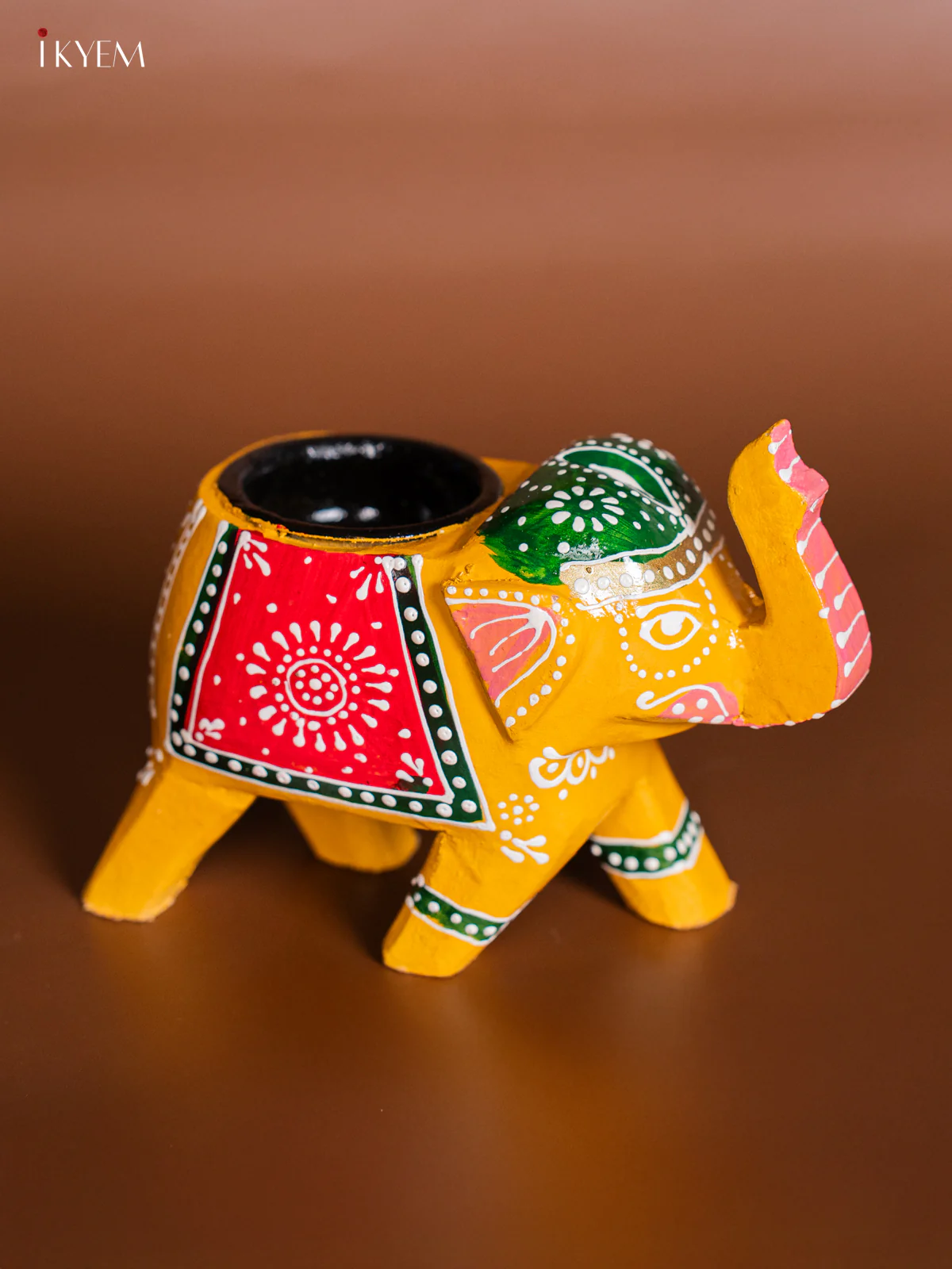 Hand-painted Wooden T- Light Elephant - Yellow - 4 Inch - KJ06182 - Image 2