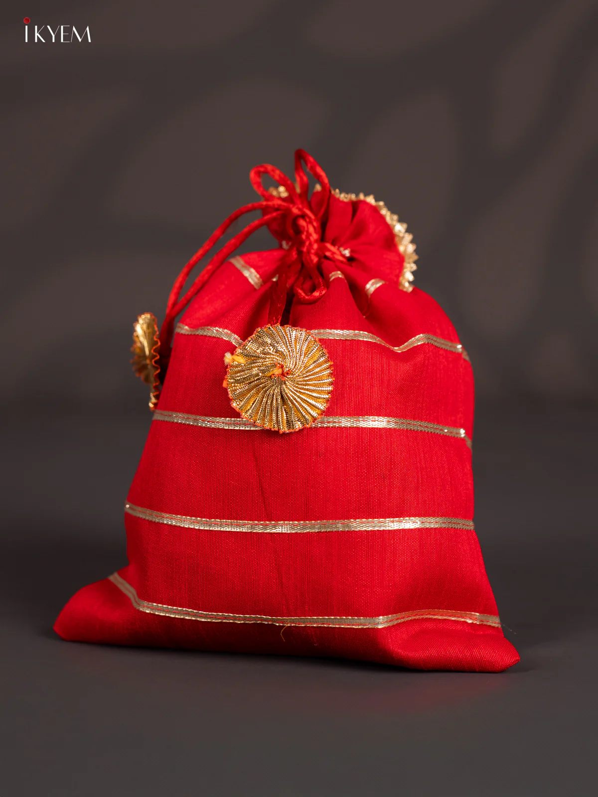 Red Organza Potli Bag writh Striped lace - 9 Inch - KJ11130 - Image 3