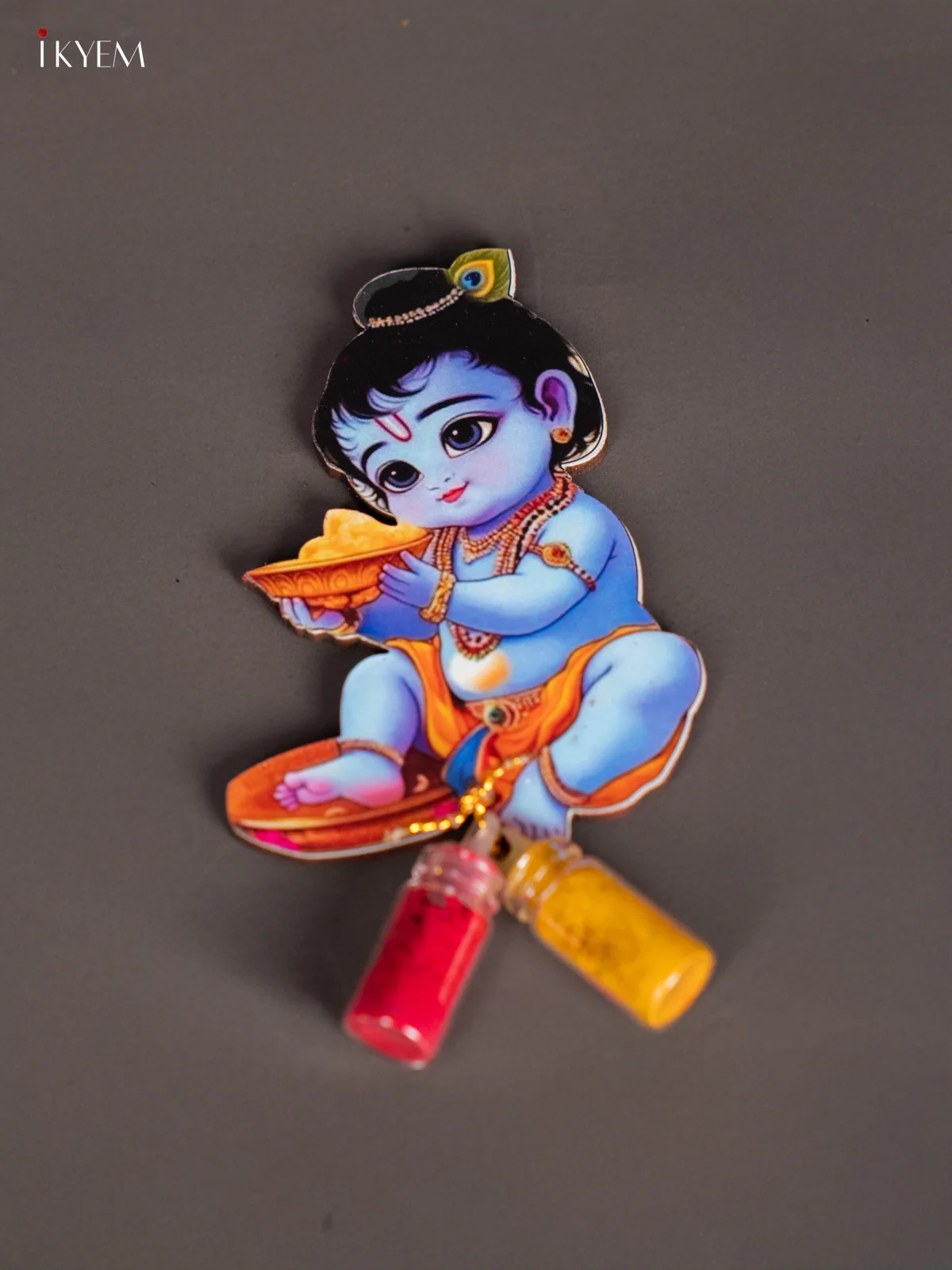 Krishna Haldi Kumkum Bottle - 3 Inch - KJ11131