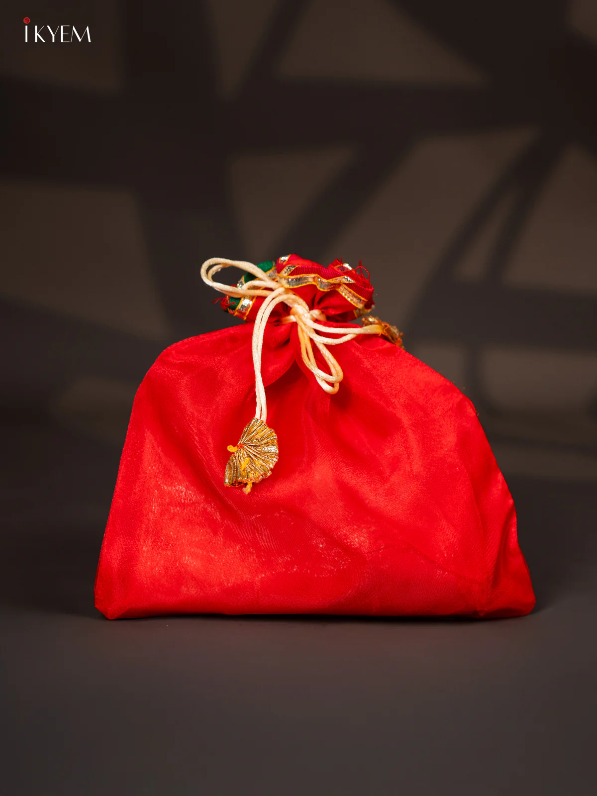 Organza Potli Bag - Red - 9.5 Inch - KJ11135