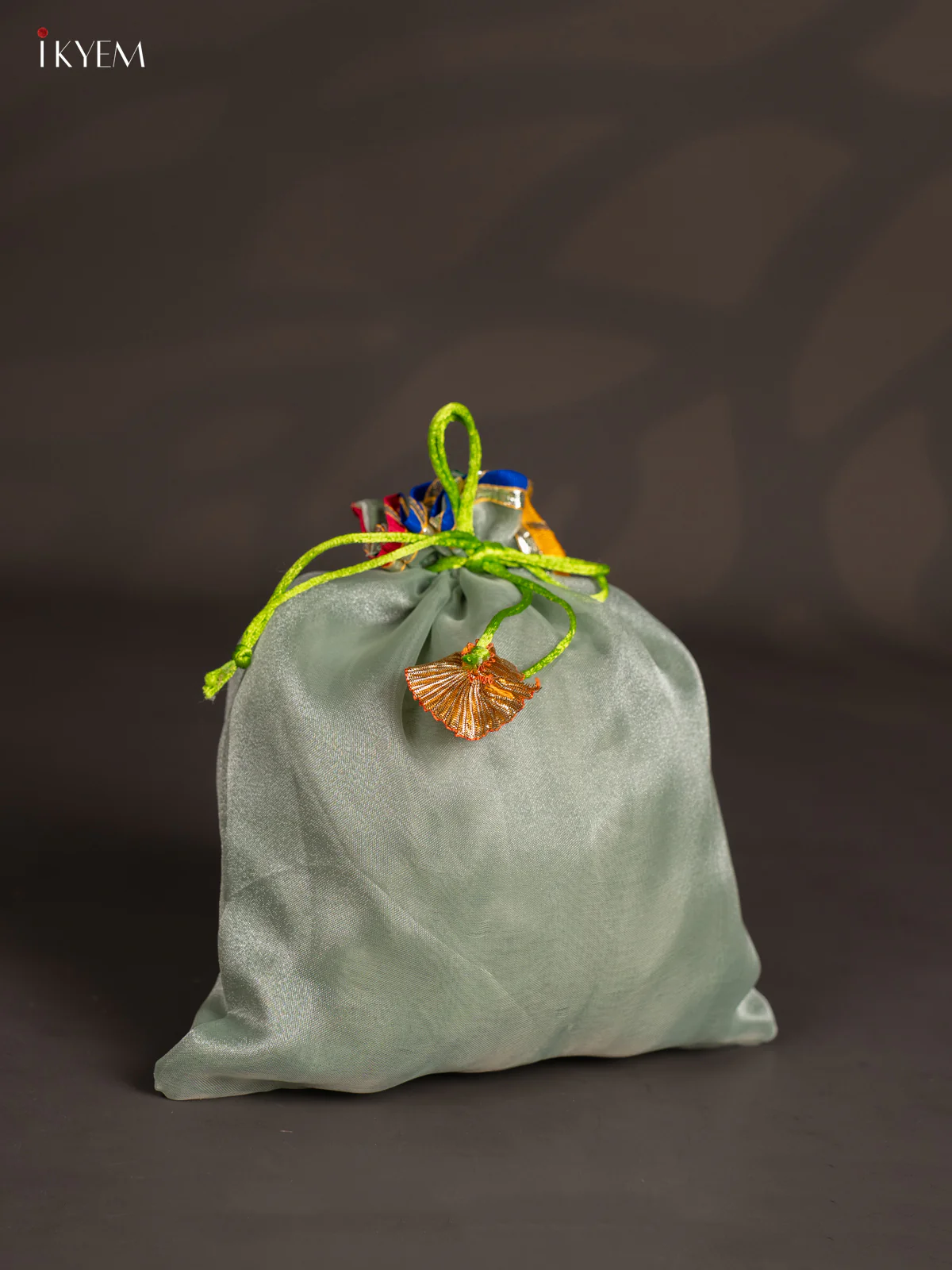 Organza Potli Bag - Green - 9.5 Inch - KJ11136 - Image 2
