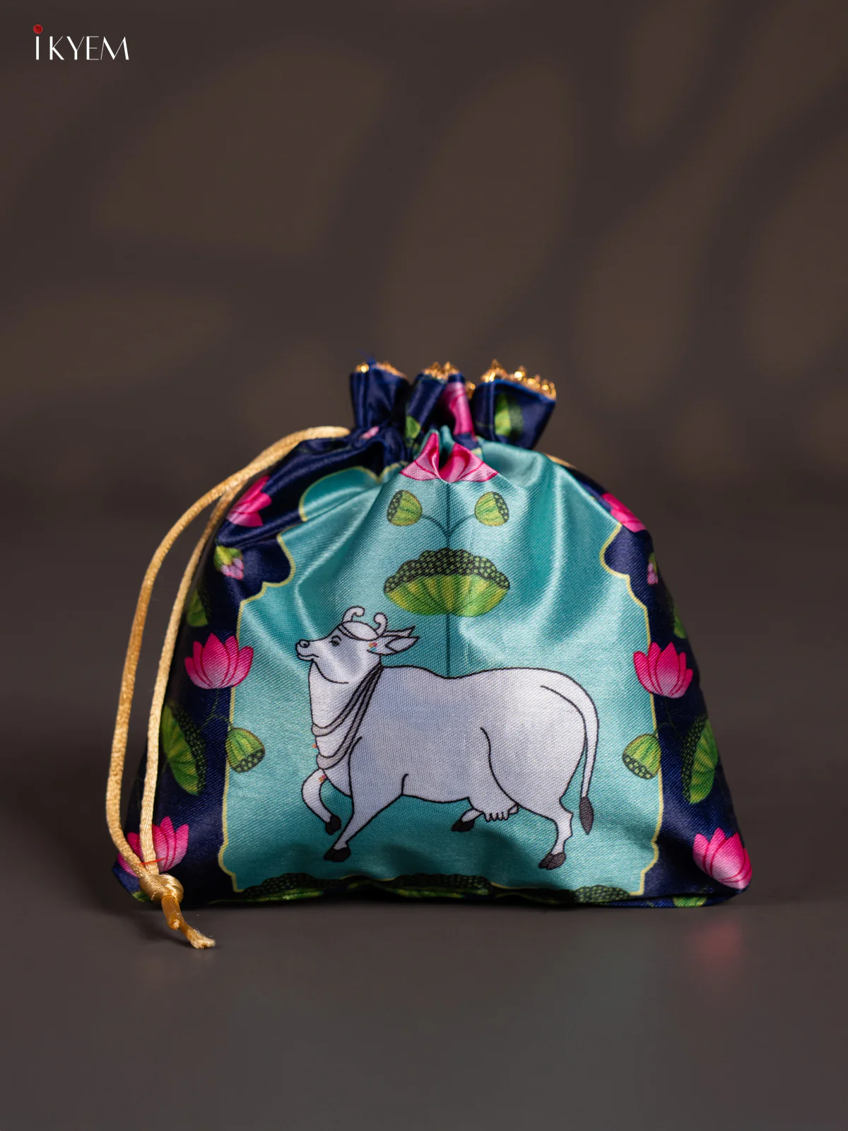Cow Potli Bag - Blue - KJ11139