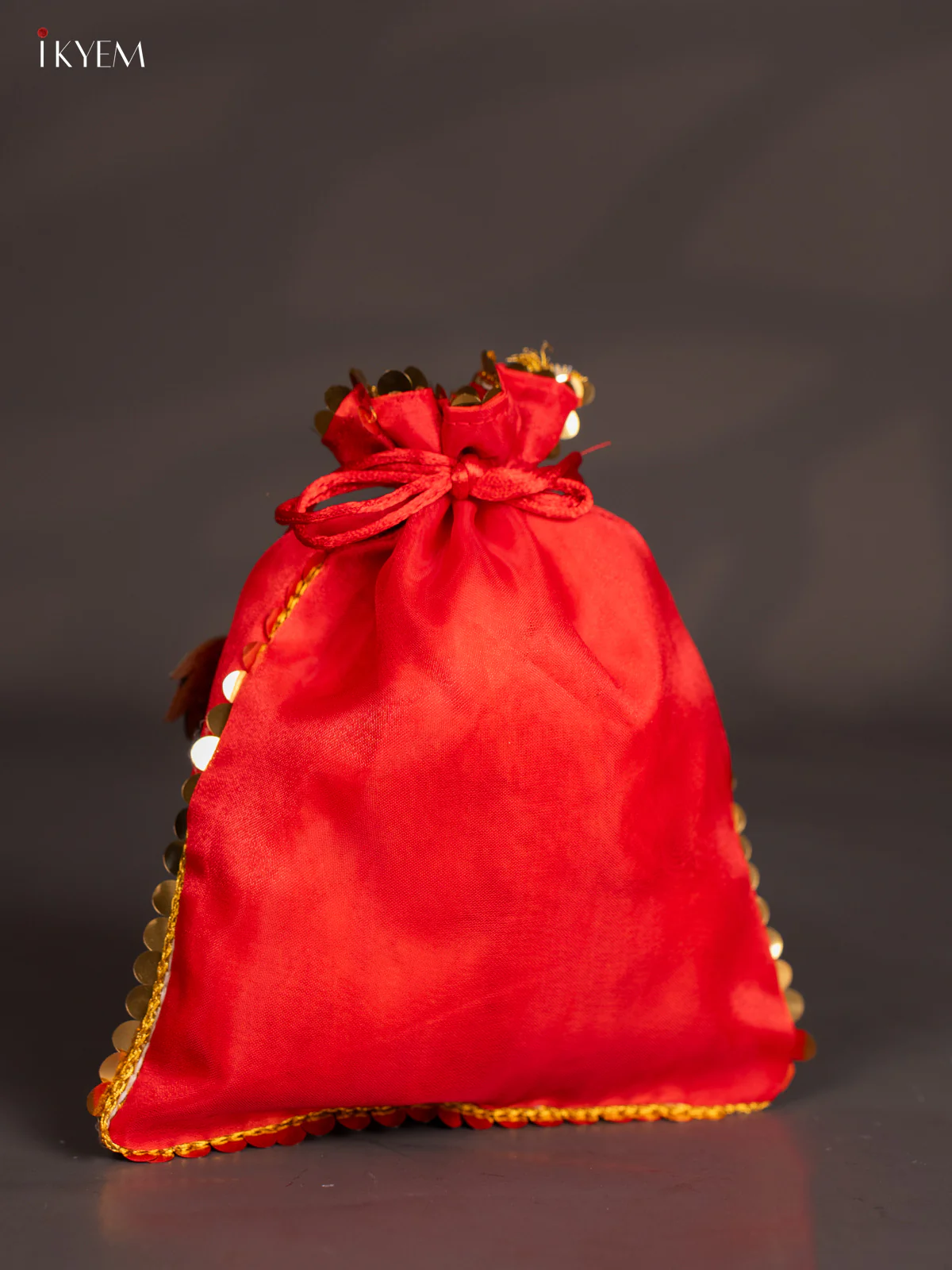 Organza Potli Bag with Lotus - Red - KJ11148 - Image 2