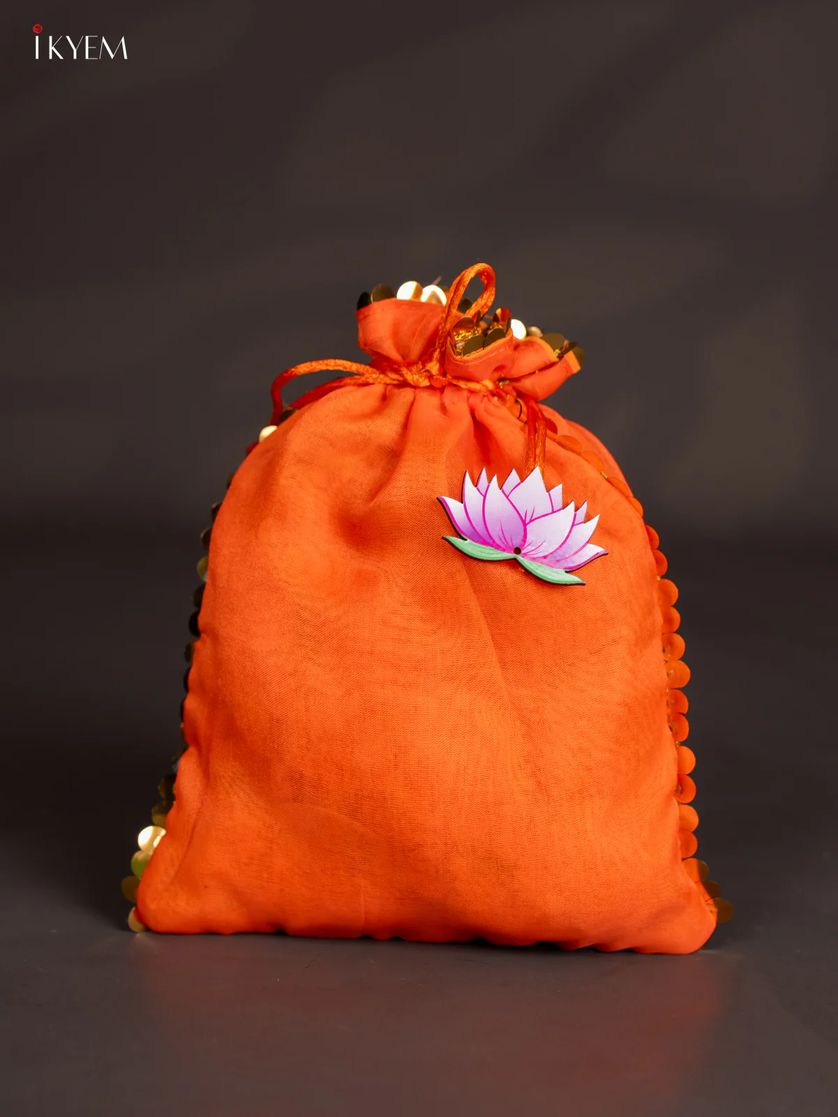 Organza Potli Bag with Lotus - Orange - KJ11149