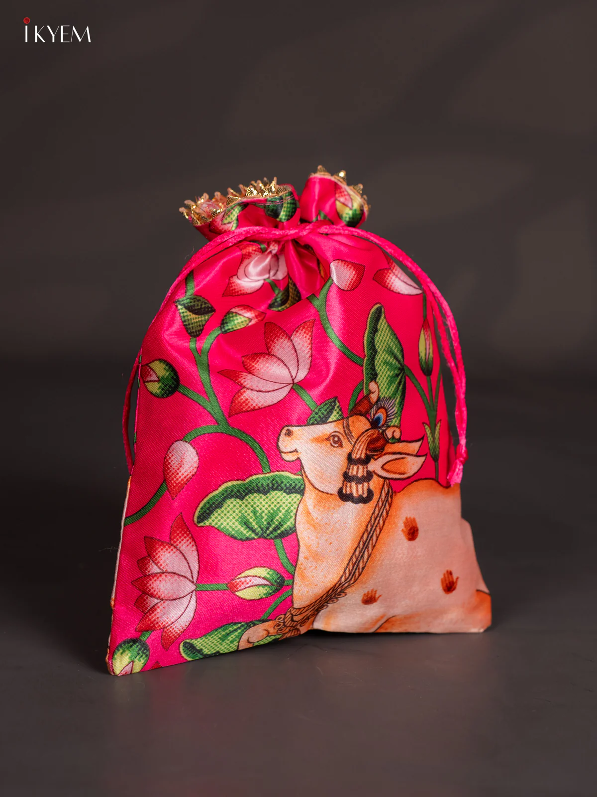 Cow & Lotus Potli Bag - Pink - KJ11152 - Image 2