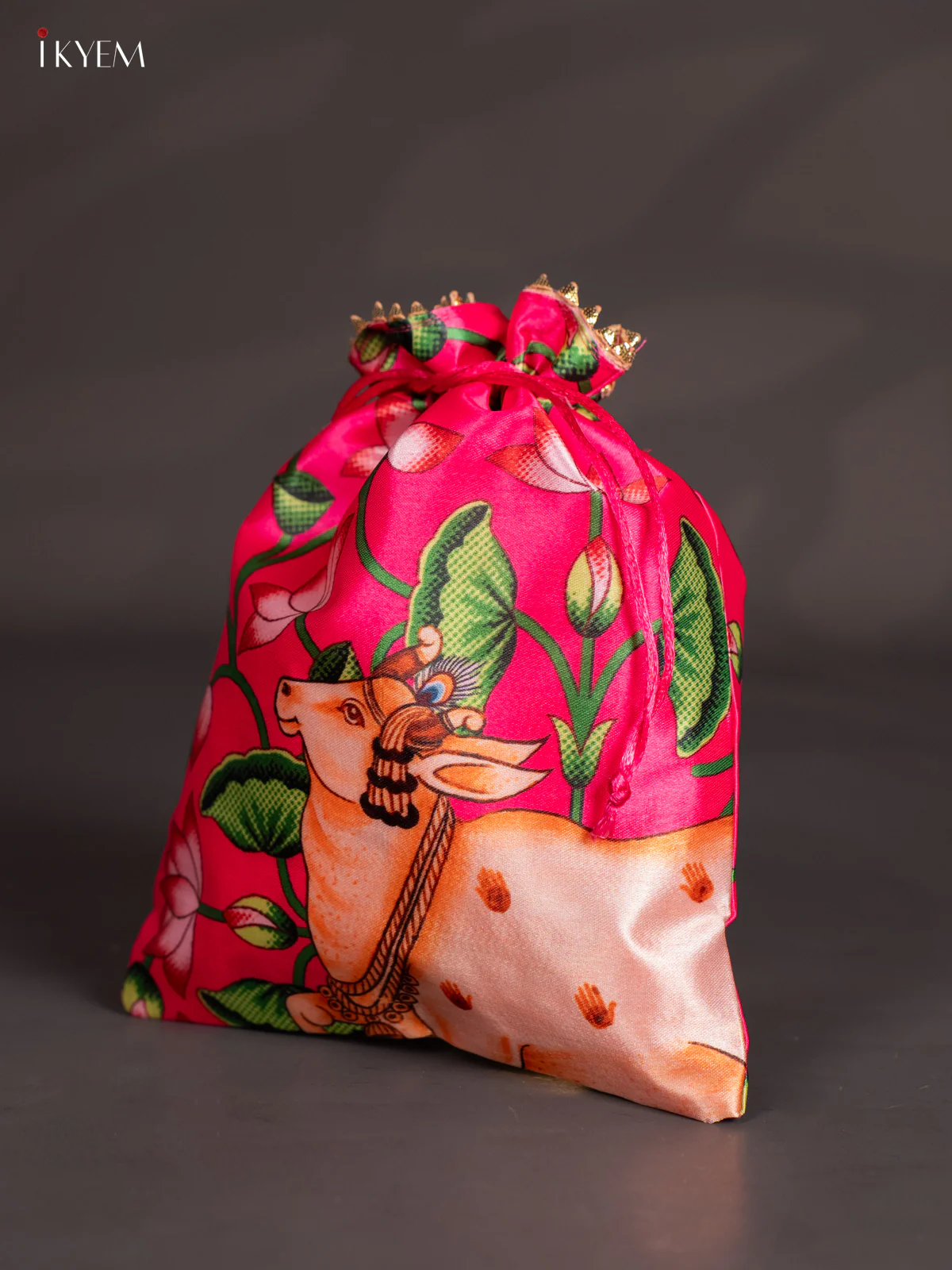 Cow & Lotus Potli Bag - Pink - KJ11152 - Image 3