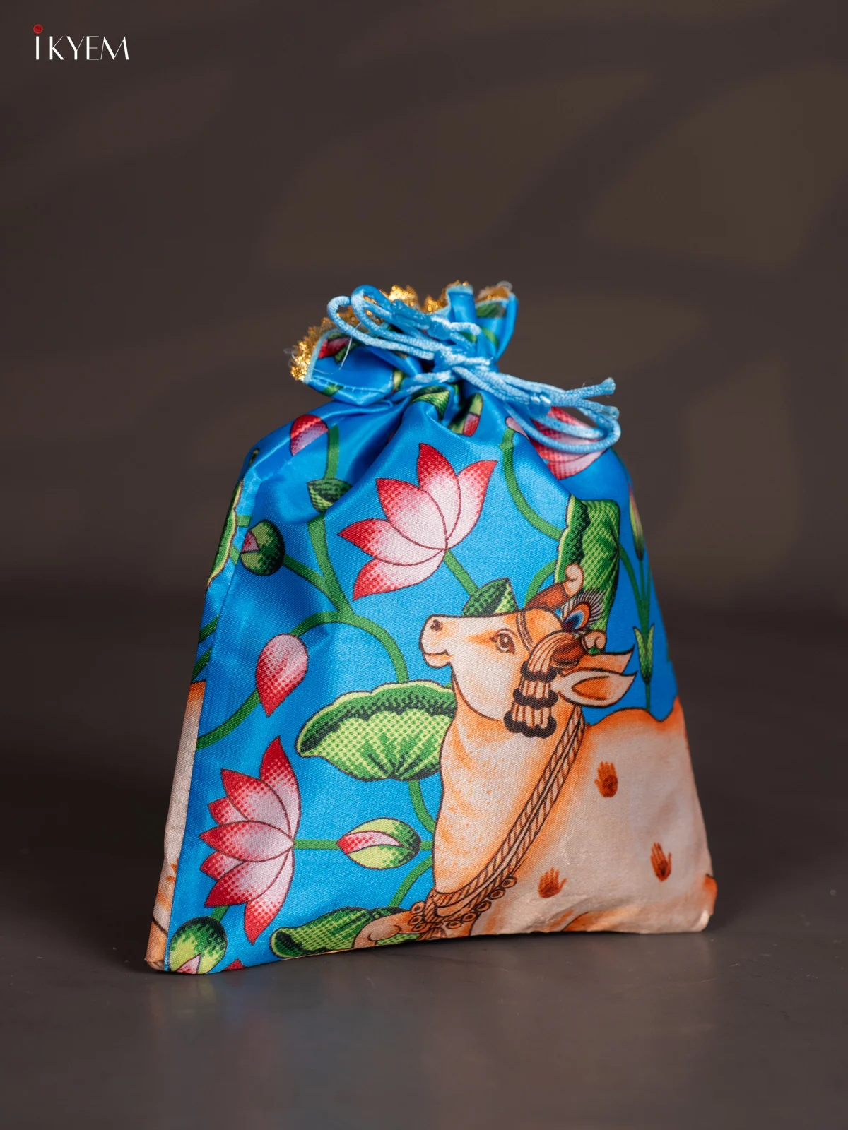 Cow & Lotus Potli Bag - Blue - KJ11154 - Image 2