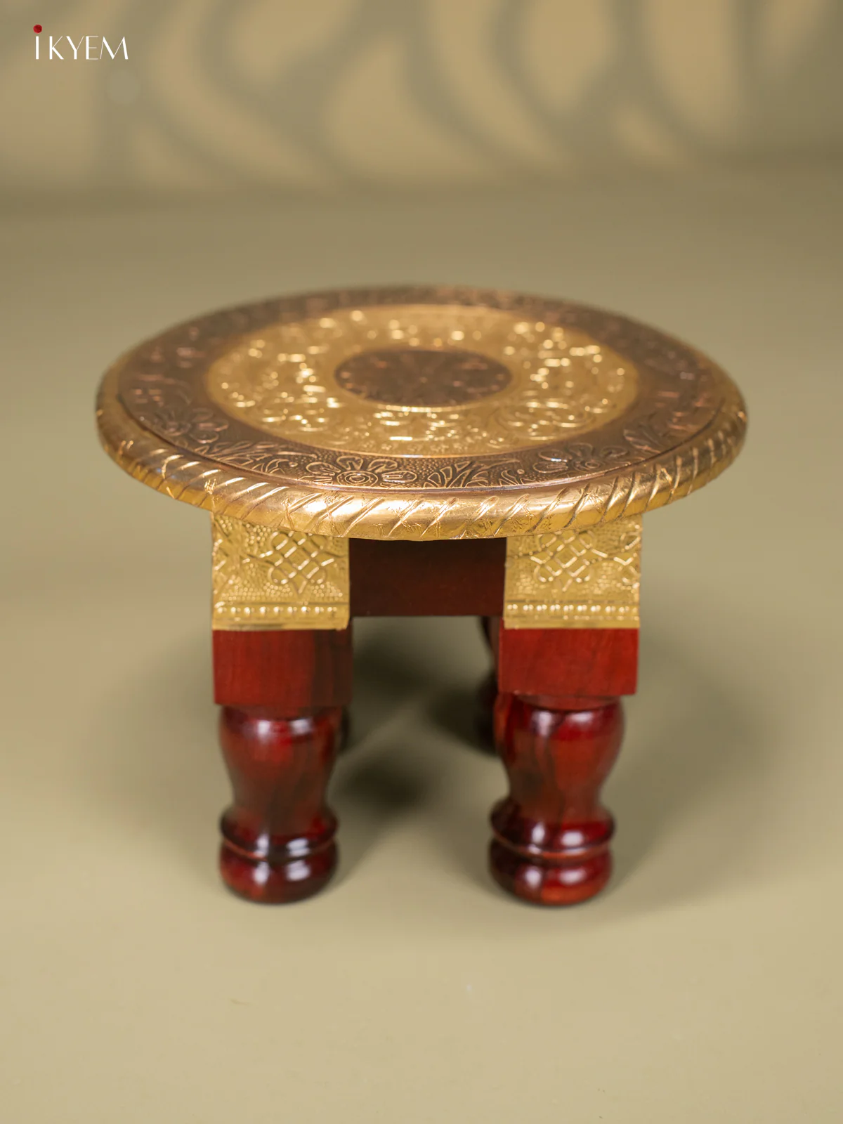 Floral Brass Fitted Round Wooden Stool - 8 Inches - KJ13111 - Image 4