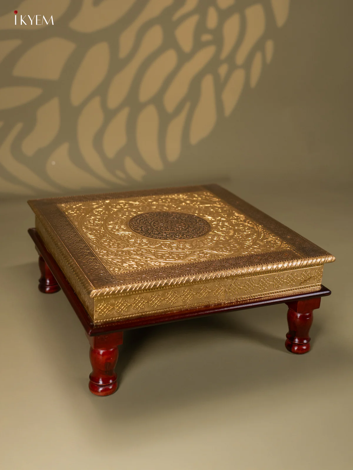 Brass Fitted Square Wooden Stool - 15 Inch - KJ13118