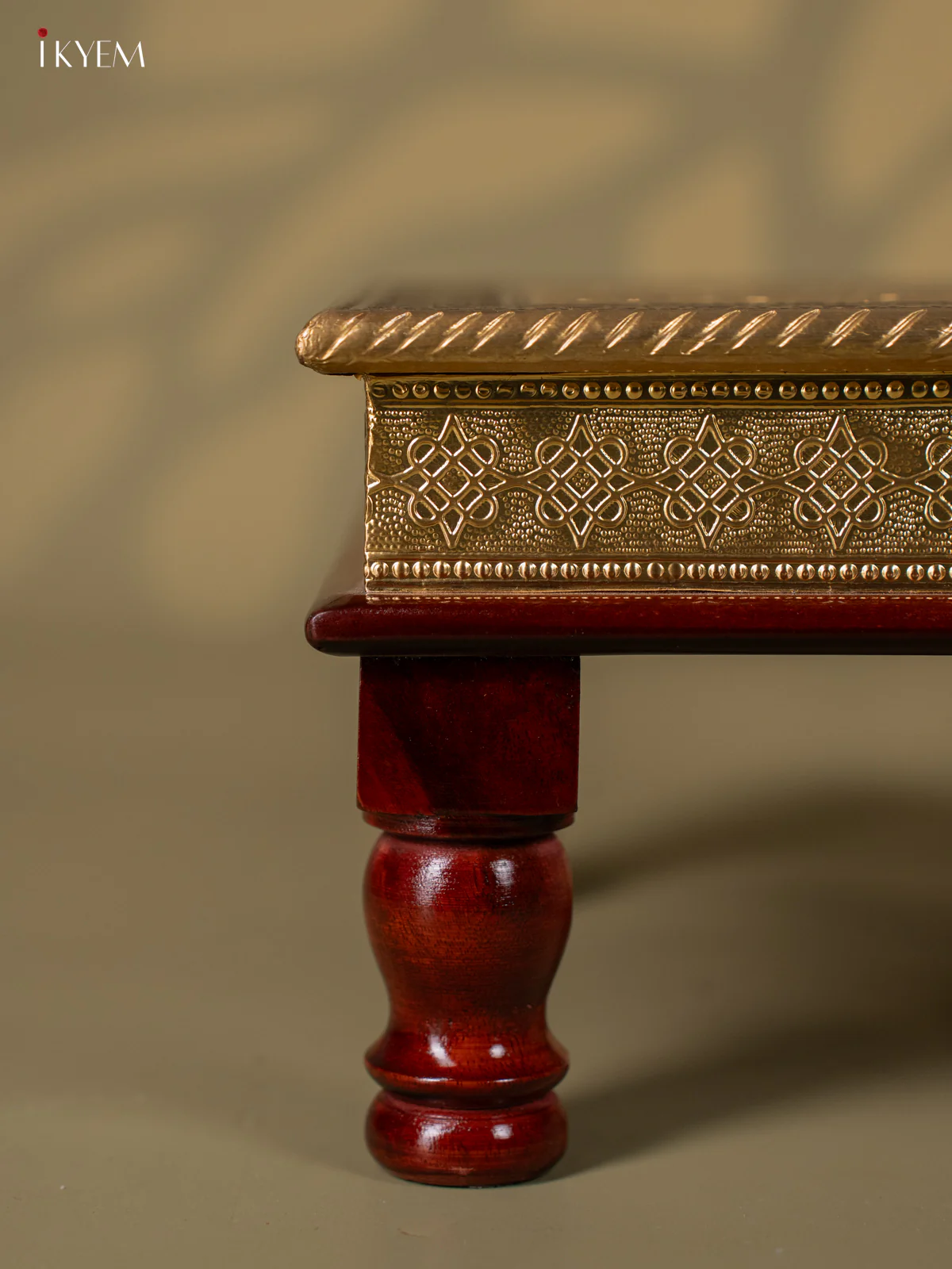 Brass Fitted Square Wooden Stool - 12 Inch - KJ13119 - Image 4