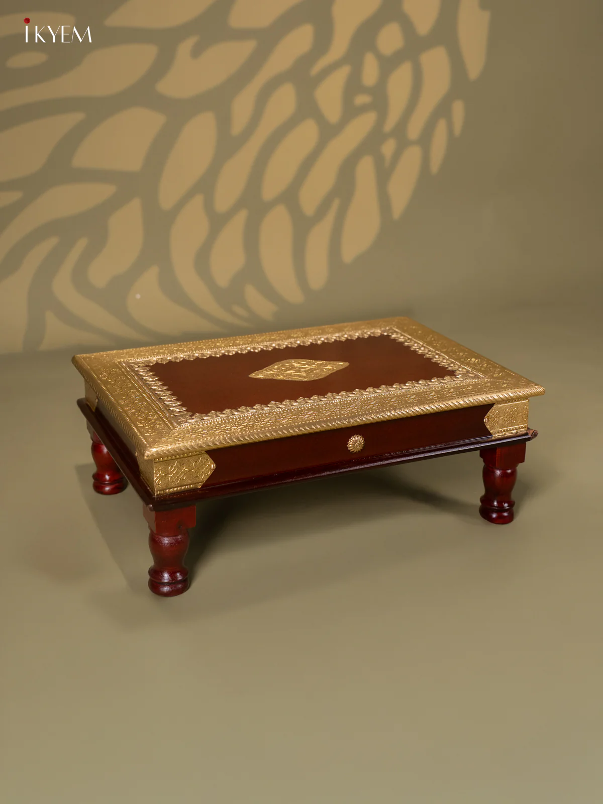 Brass Fitted Rectangle Wooden Stool - (18x12) Inch - KJ13121
