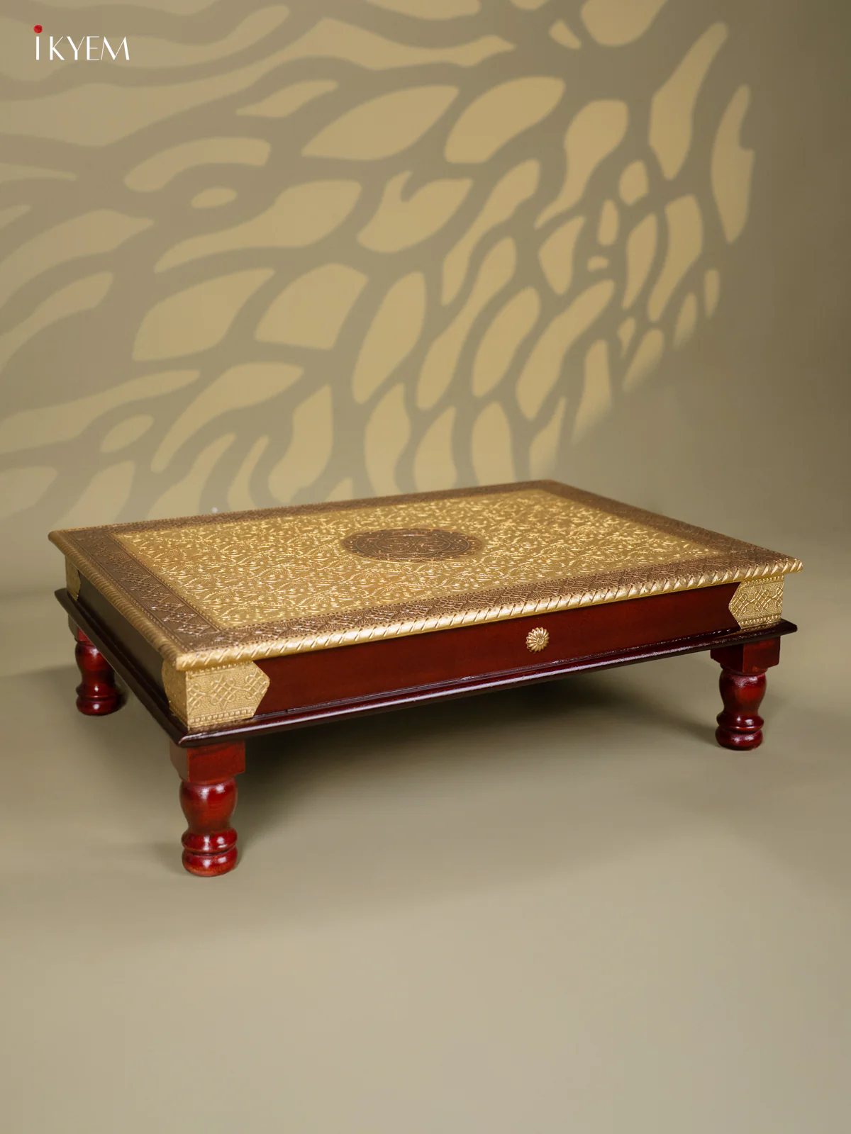Brass Fitted Rectangle Wooden Stool - (21×15) Inch - KJ13123