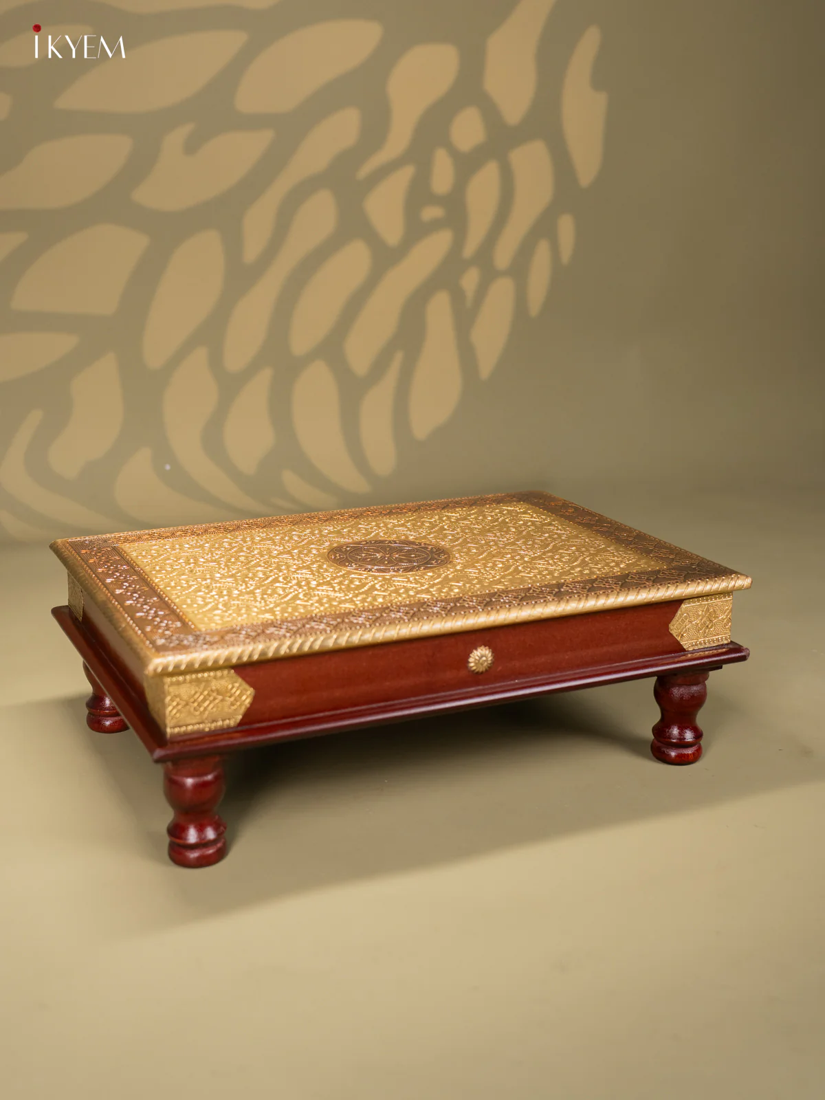 Brass Fitted Rectangle Wooden Stool - (18×12) Inch - KJ13124