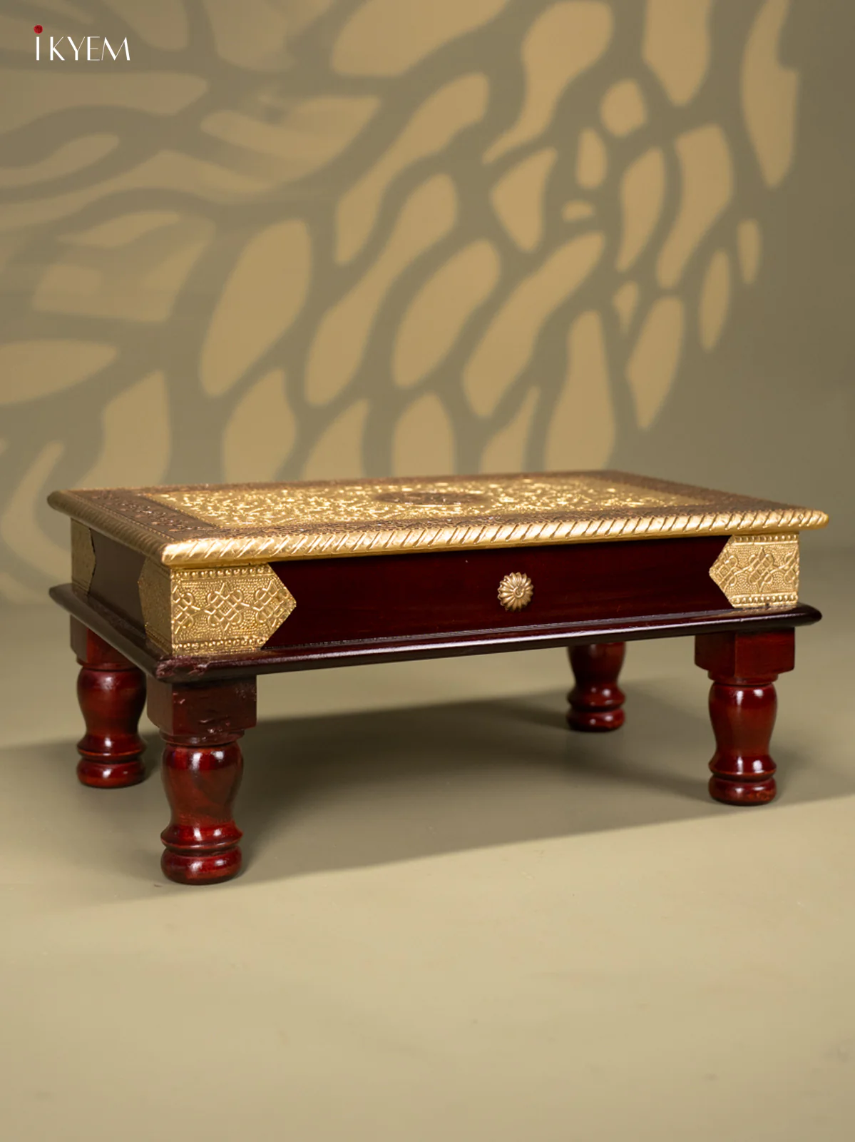 Brass Fitted Rectangle Wooden Stool - (15×9) Inch - KJ13125