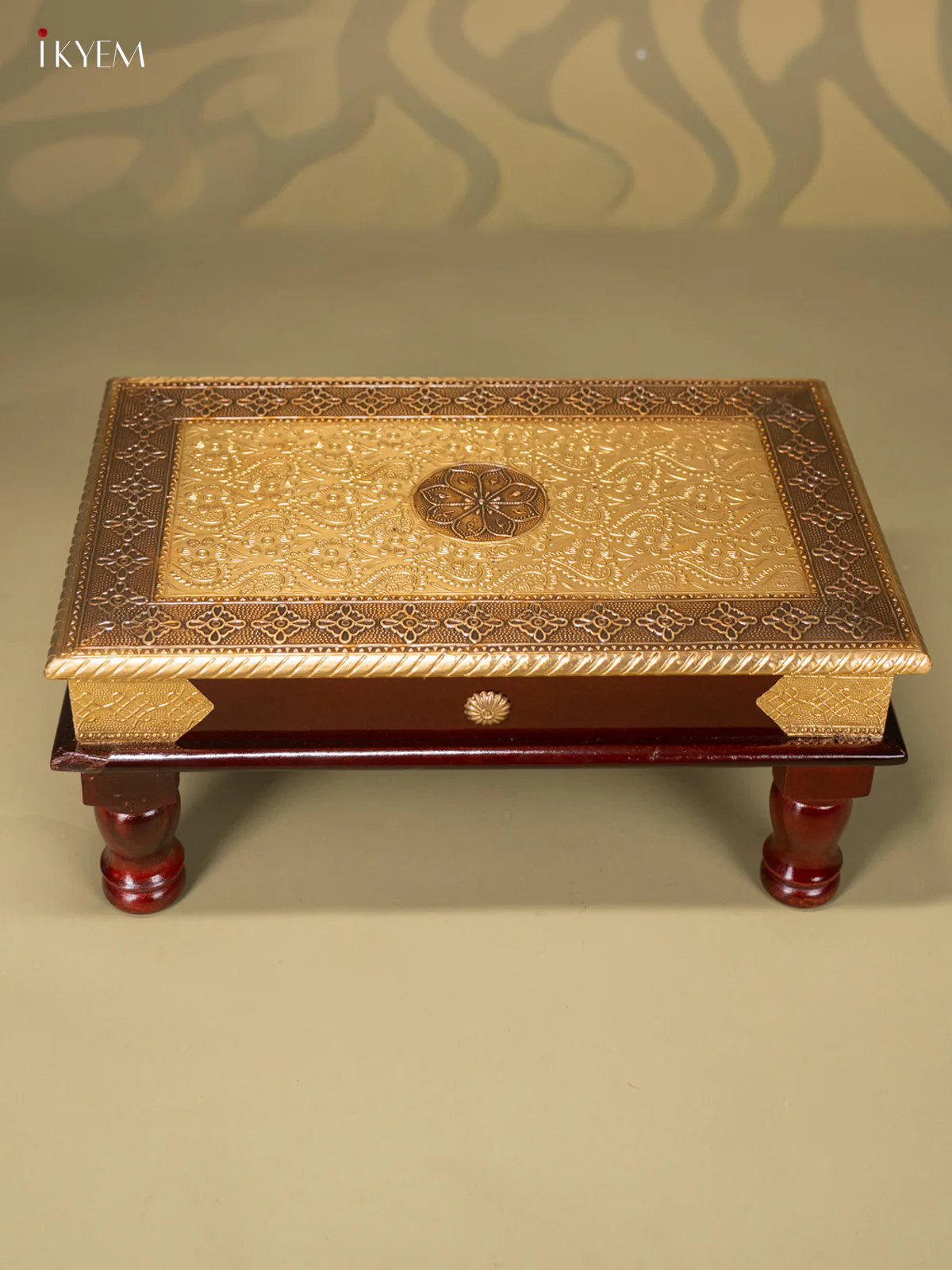 Brass Fitted Rectangle Wooden Stool - (15×9) Inch - KJ13125 - Image 2