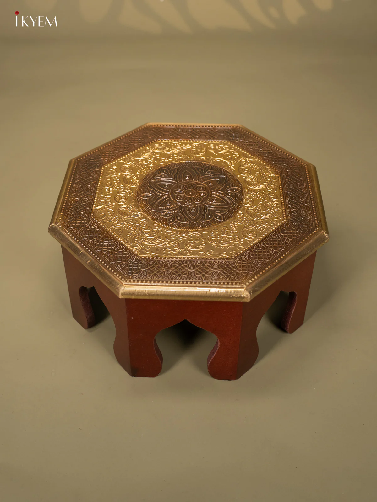 Brass Fitted Octagon Wooden Stool - (17×17) Inch - KJ13129 - Image 2