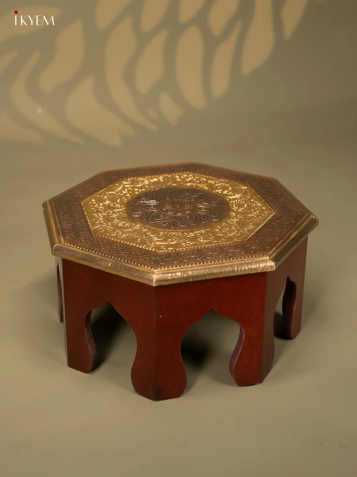 Brass Fitted Octagon Wooden Stool - (17×17) Inch - KJ13129 - Image 4