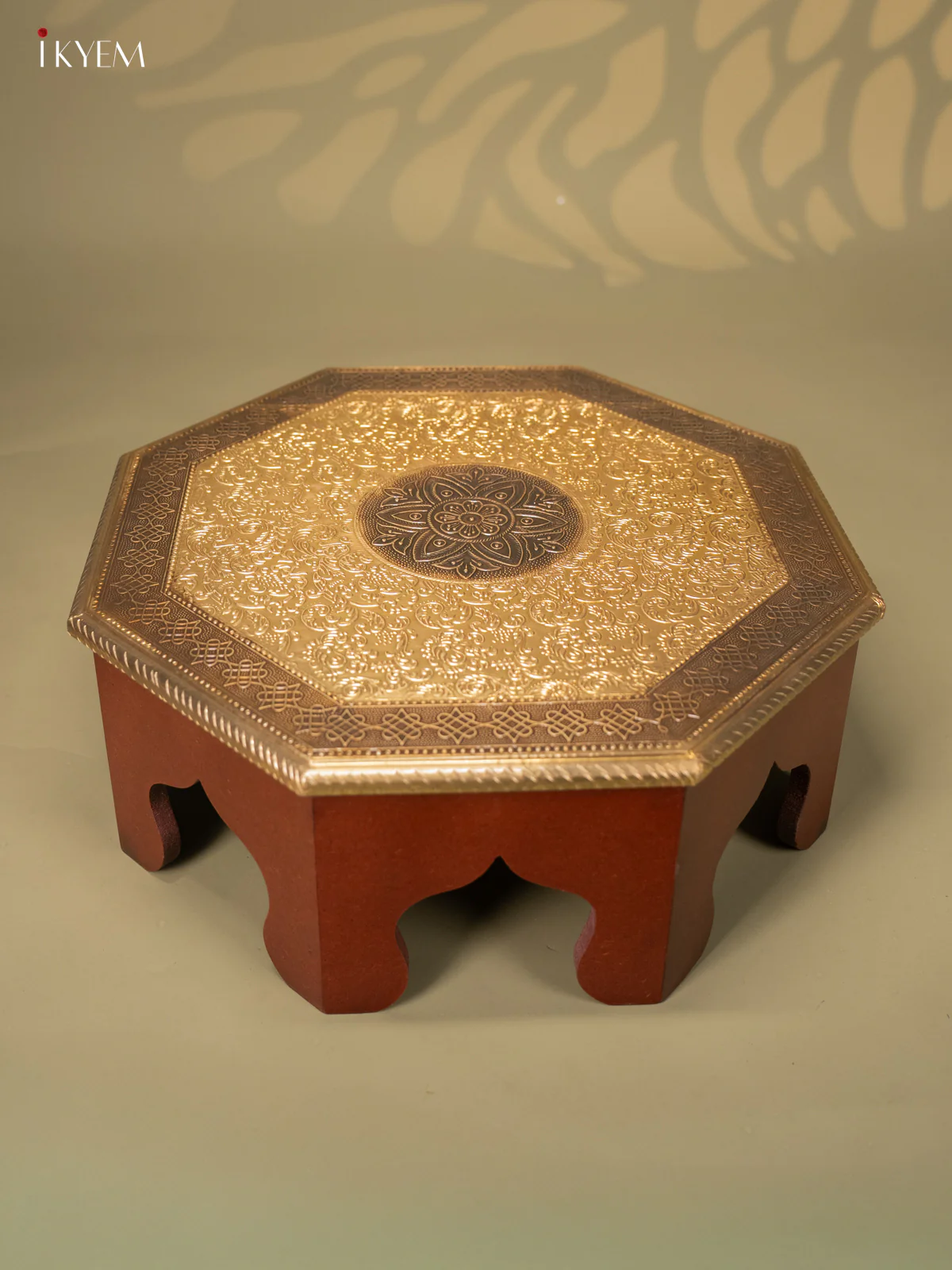Brass Fitted Octagon Wooden Stool - (13×13) Inch - KJ13131 - Image 2