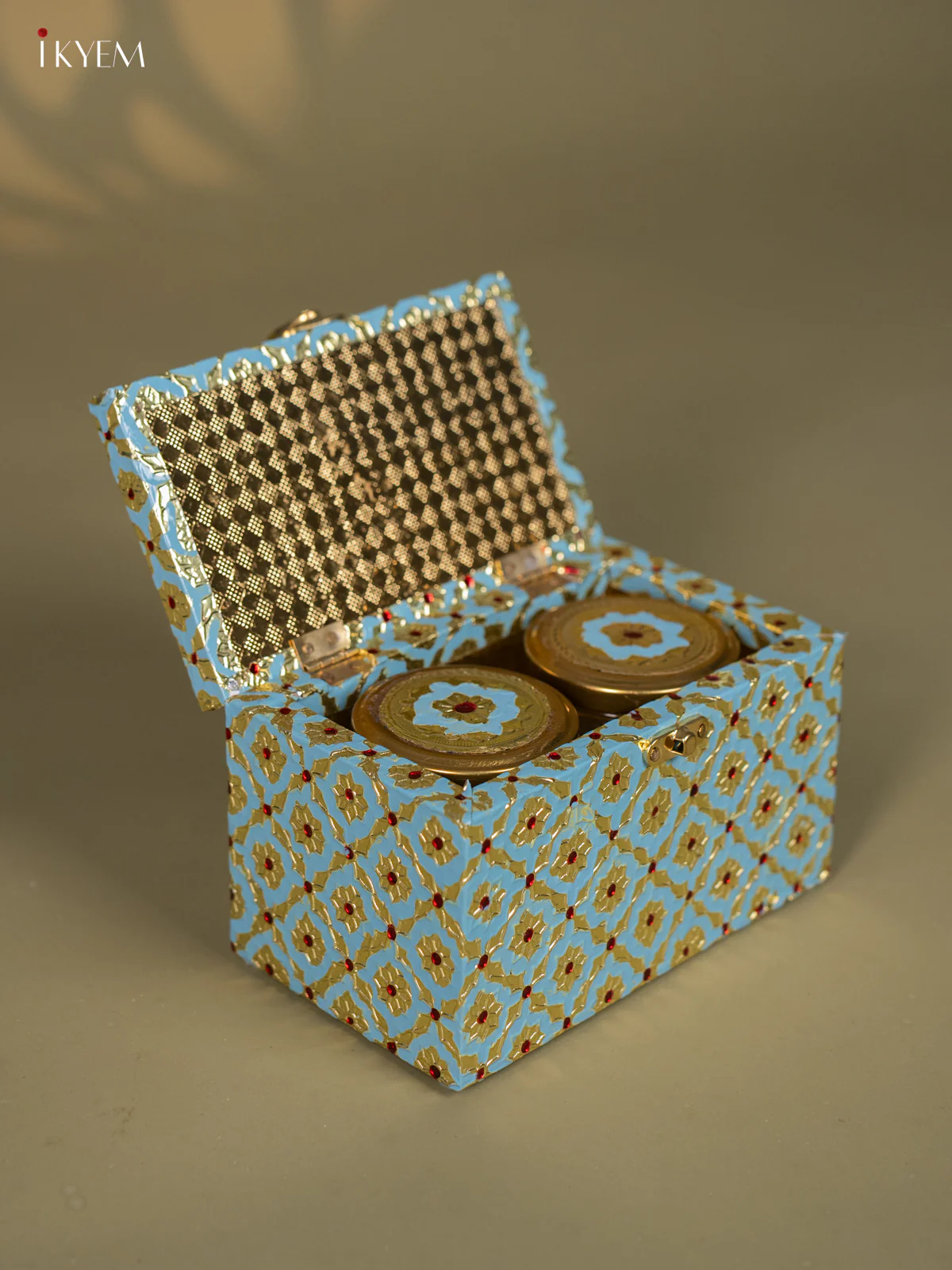 Blue Meenakari Wooden Dry Fruit Box with 2 Glass Jar - 4 Inch - KJ13139 - Image 2