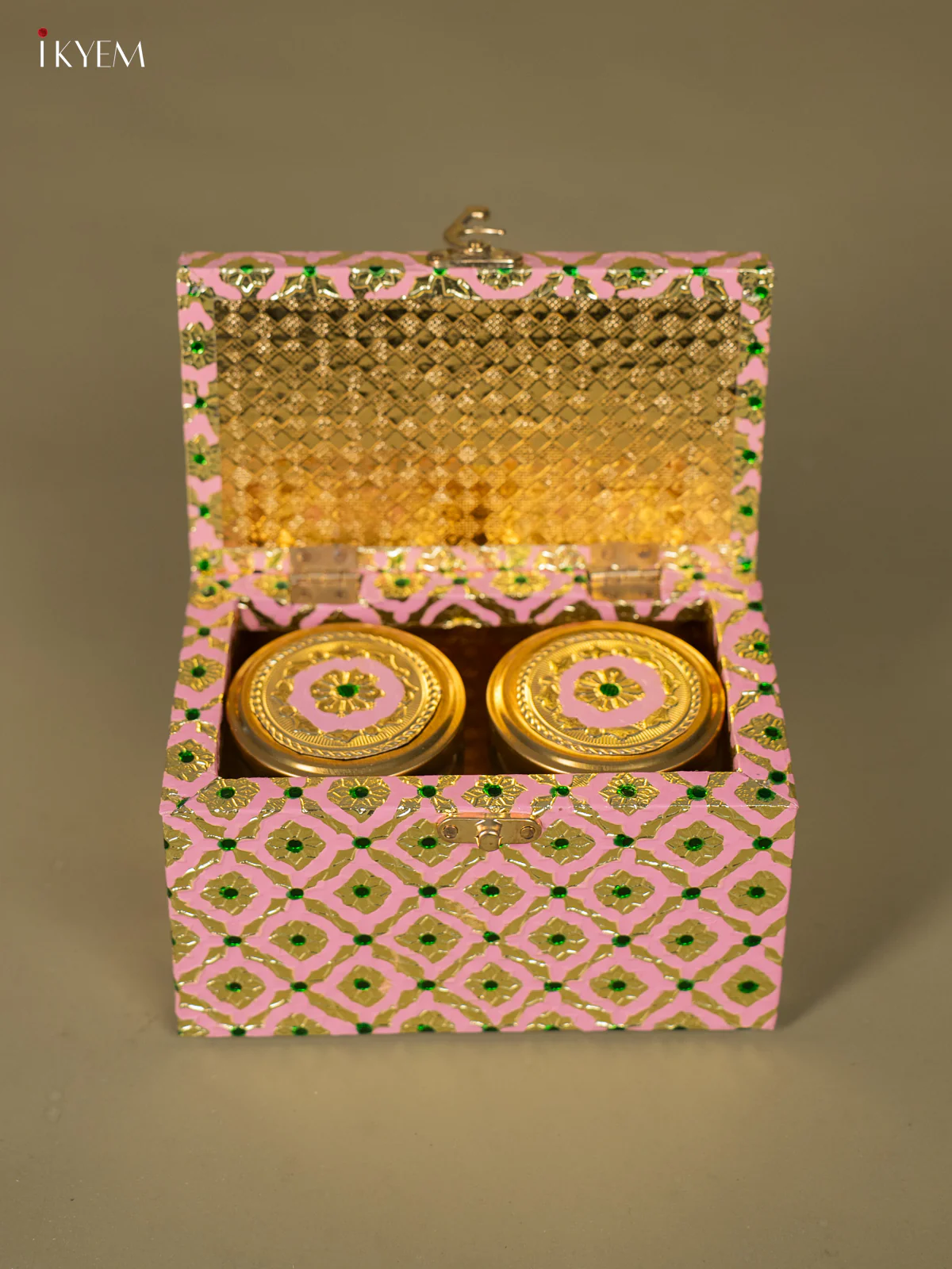 Pink Meenakari Wooden Dry Fruit Box with 2 Glass Jar - 4 Inch - KJ13140 - Image 4