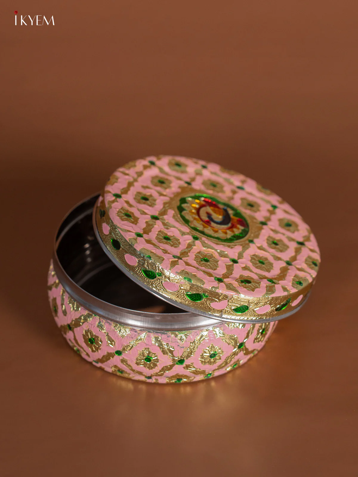 Oxidised Pink colour steel box With Meenakari Design - KJ15112 - Image 2