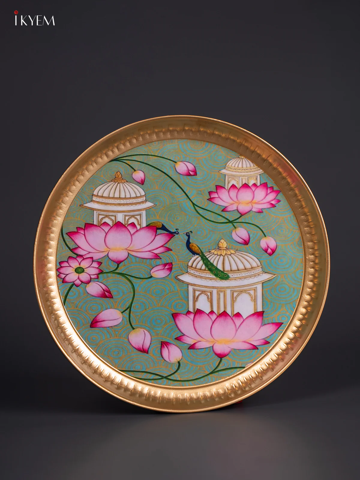 Lotus & Peacock Digital Printed Metal Plate - Green - KJ21123