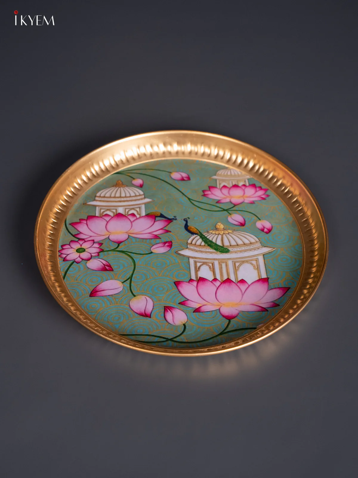 Lotus & Peacock Digital Printed Metal Plate - Green - KJ21123 - Image 2