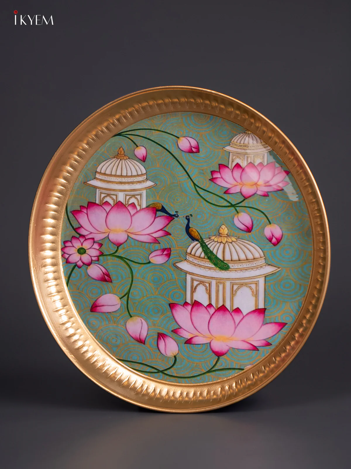 Lotus & Peacock Digital Printed Metal Plate - Green - KJ21123 - Image 4