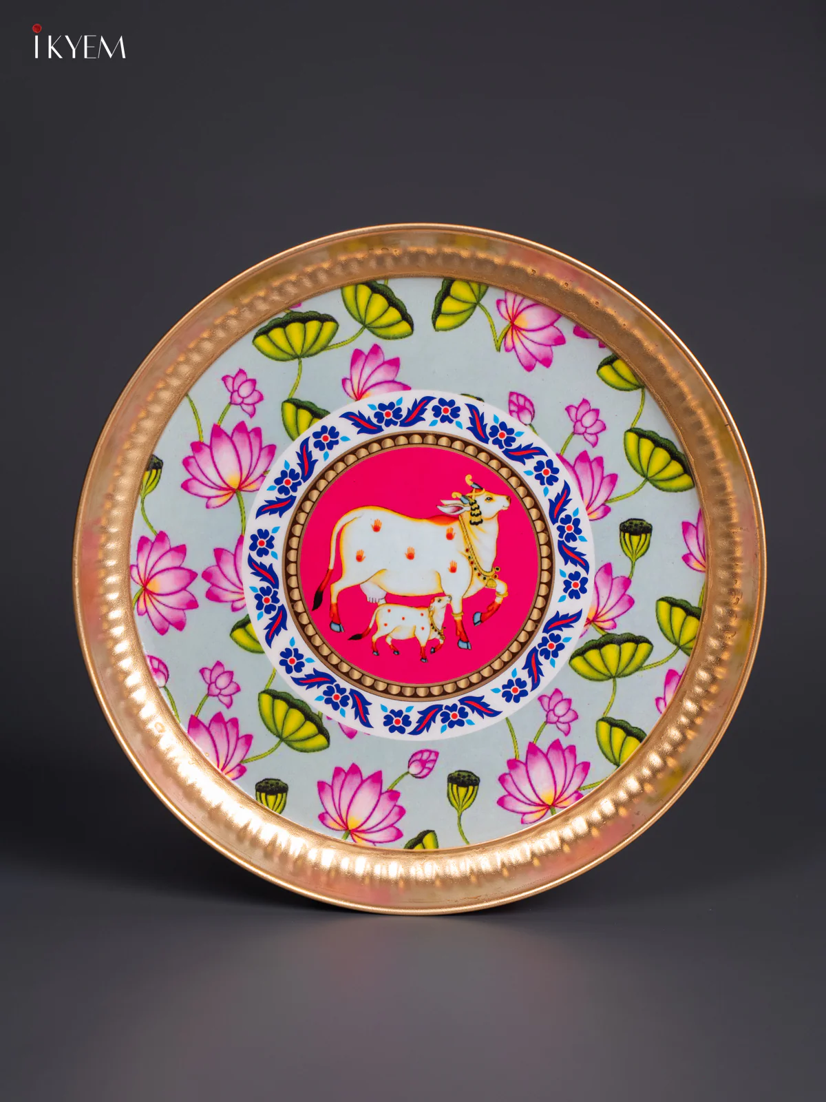 Cow & Calf with Lotus Digital Printed Metal Plate - Pink - KJ21130