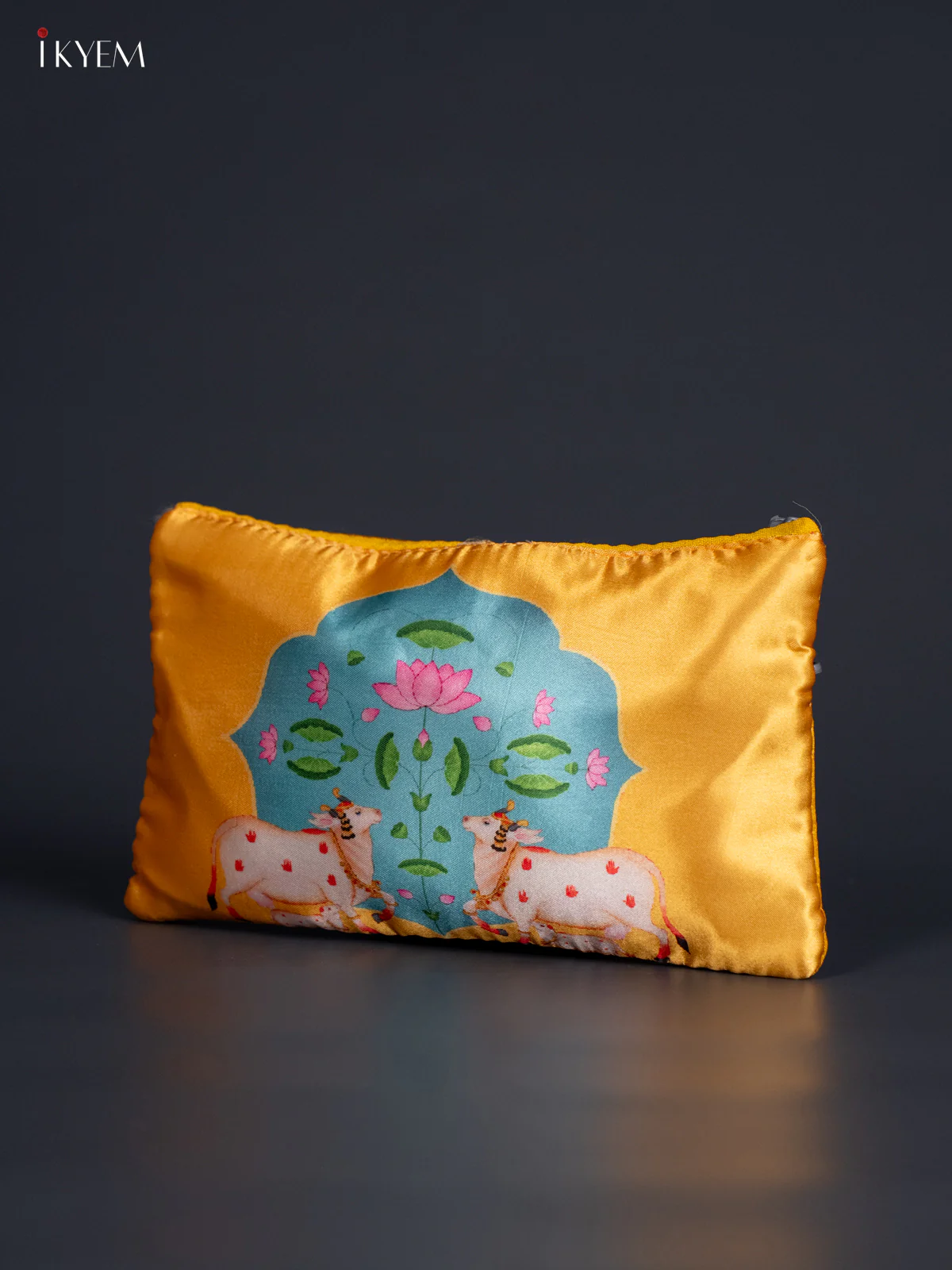 Dual Pichwai Cow & Calf Purse - Yellow - KJ25113 - Image 2