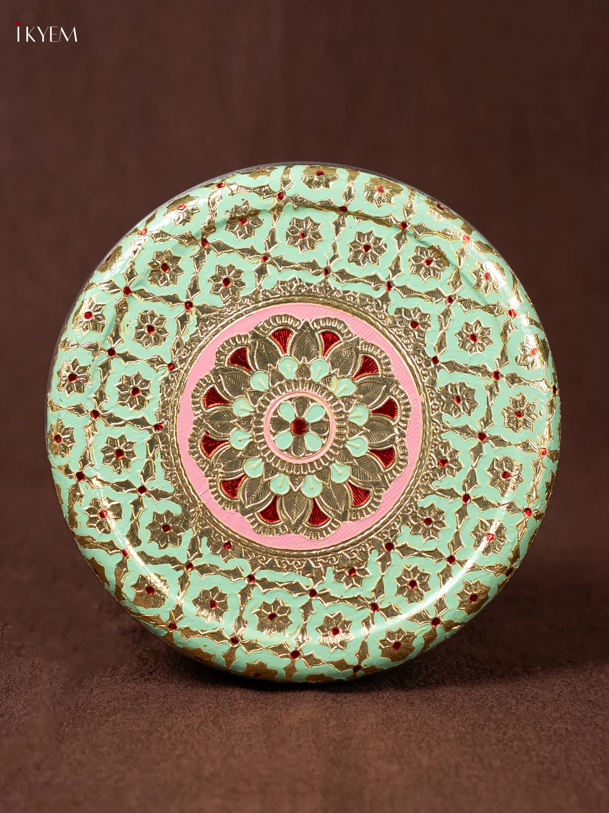 Pista Green colour steel box With Meenakari Design - 8 Inches - KJ27111 - Image 3