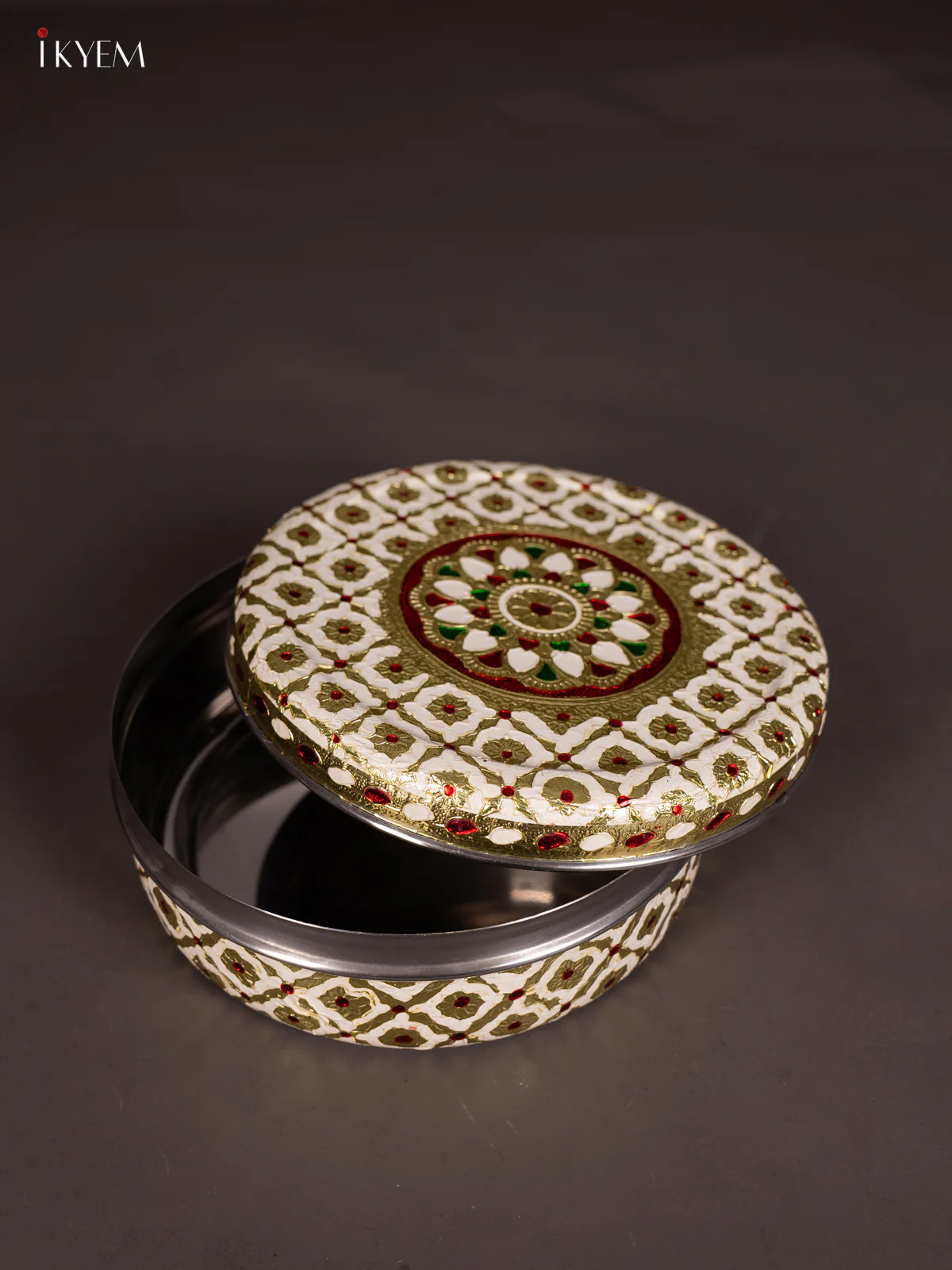 White Meenakari Design Steel Box - 8 Inch - KJ27112 - Image 2