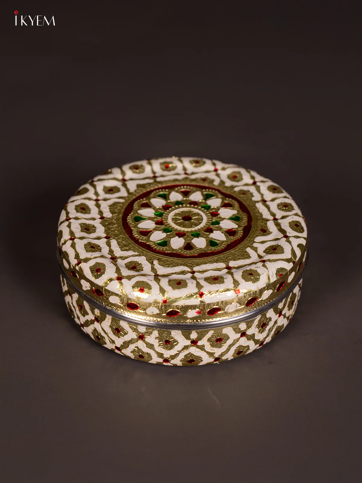 White Meenakari Design Steel Box - 7 Inch - KJ27115