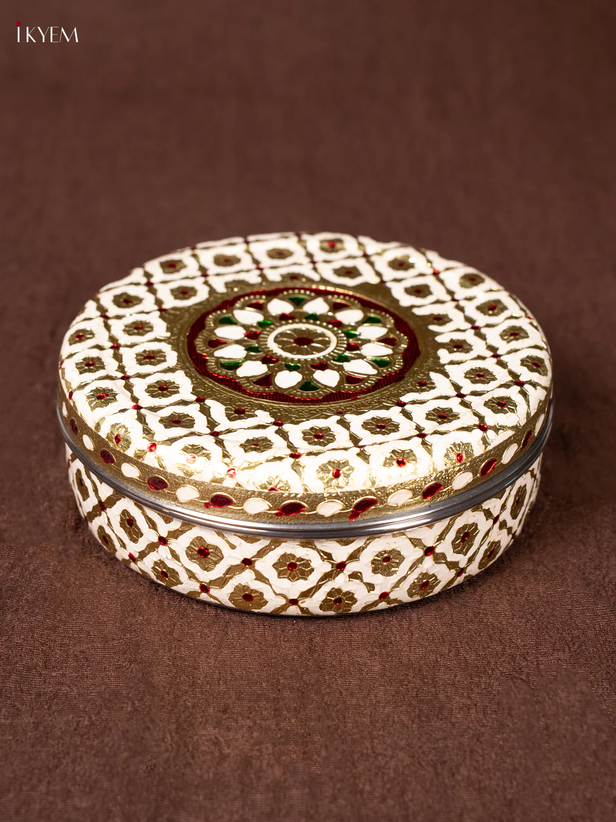 White colour steel box With Meenakari Design - 6.5 Inches - KJ27118