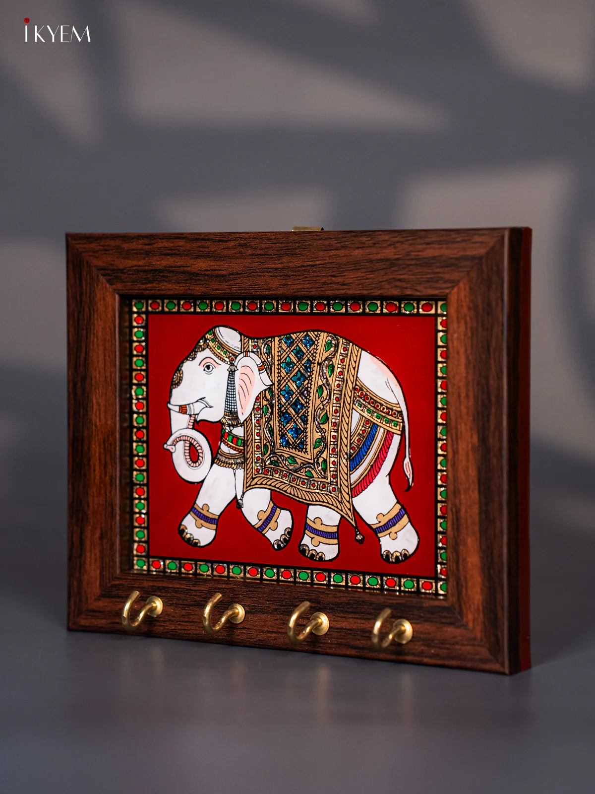 Maroon Reverse Glass Painted Keyhanger Elephant - (5x6) Inches - KJ27133 - Image 4